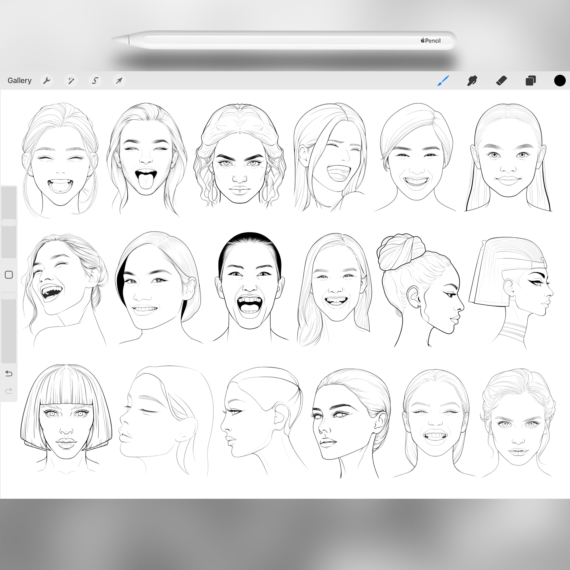 110 Procreate Female Head Stamps Part -2 Brushes