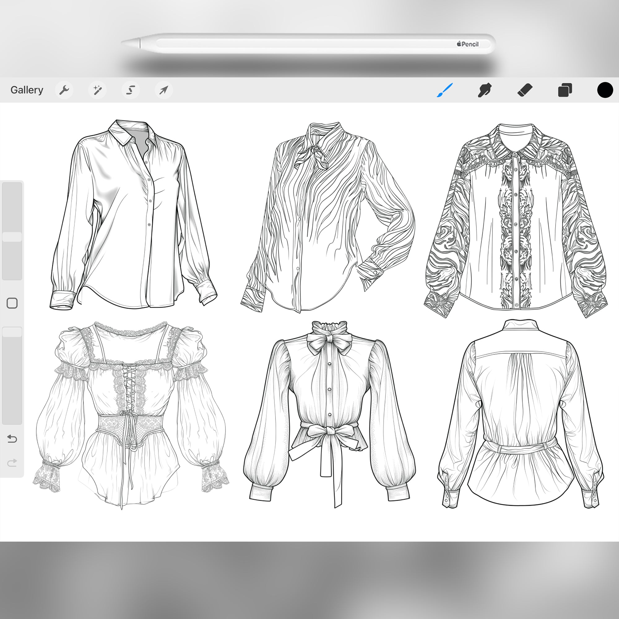 100 Procreate Blouses Stamp Brushes