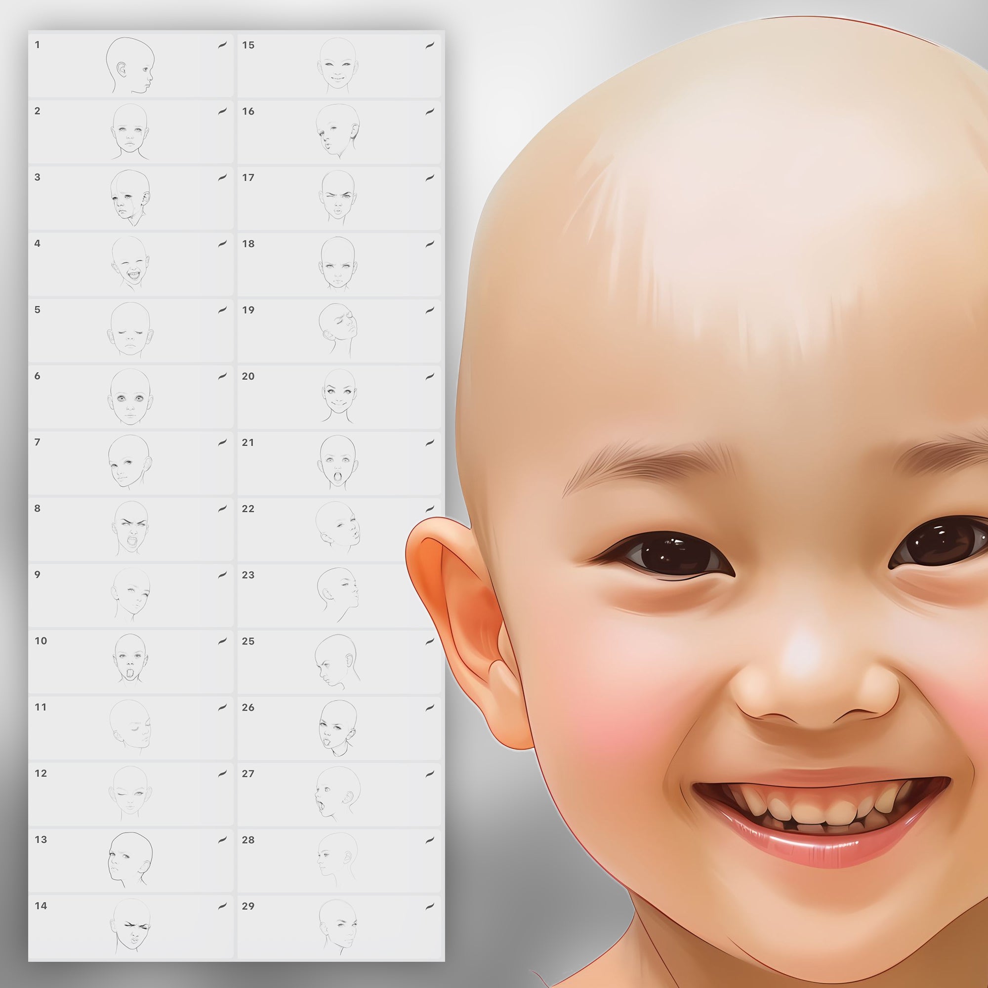 100 Procreate Girl's Heads Base Stamps Brushes