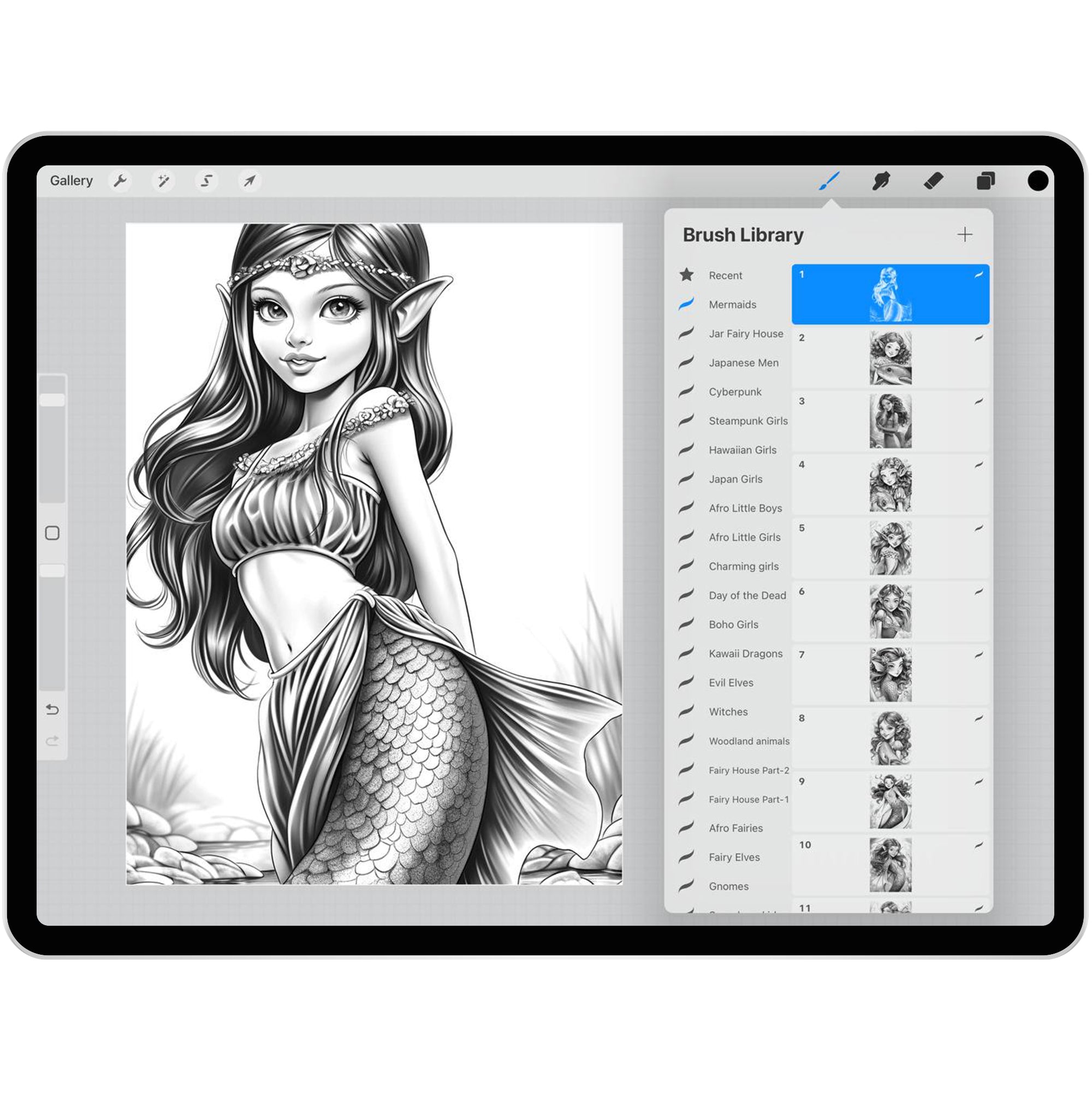50 Mermaids Brushes for Procreate and Photoshop