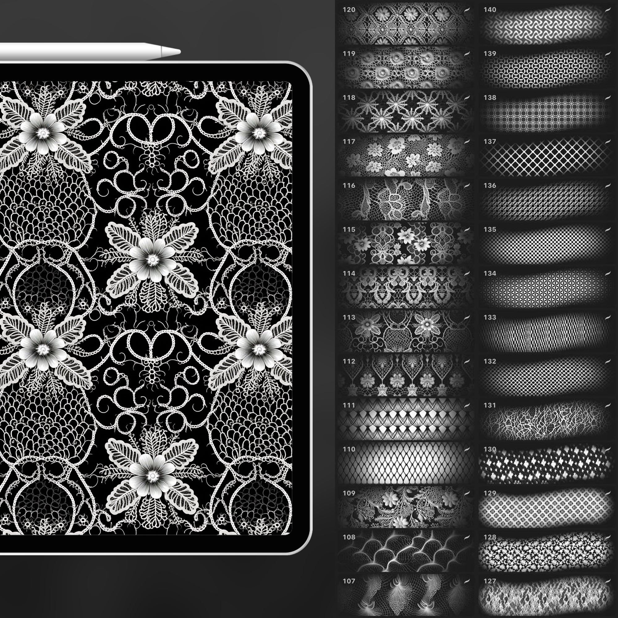 140 Procreate Lace Texture Brushes