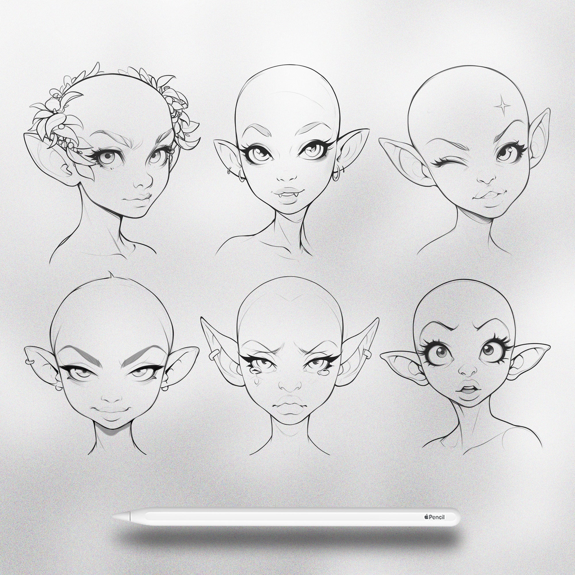 110 Procreate Elven Girls Princesses Stamps