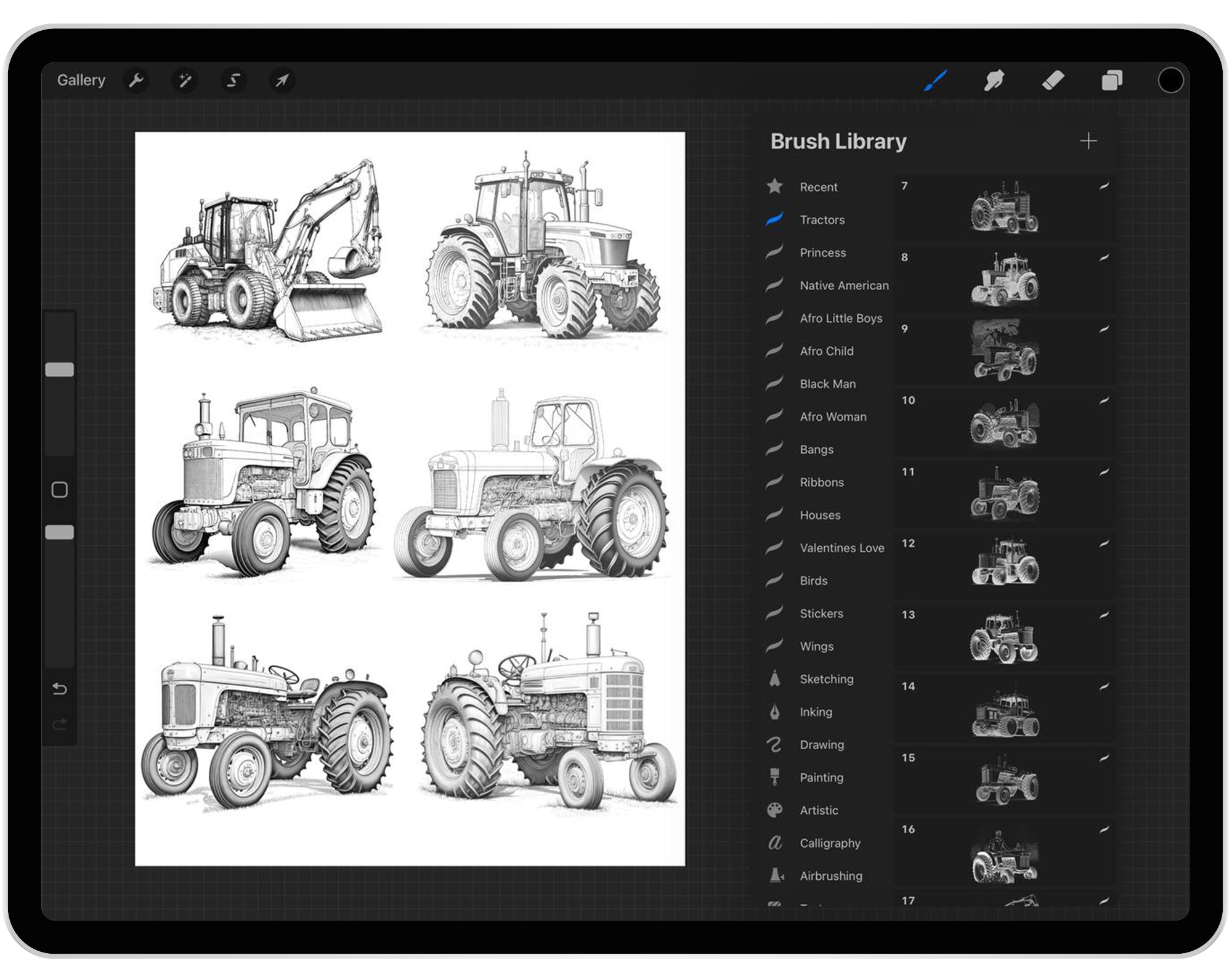 20 Procreate Tractors Stamp Brushes