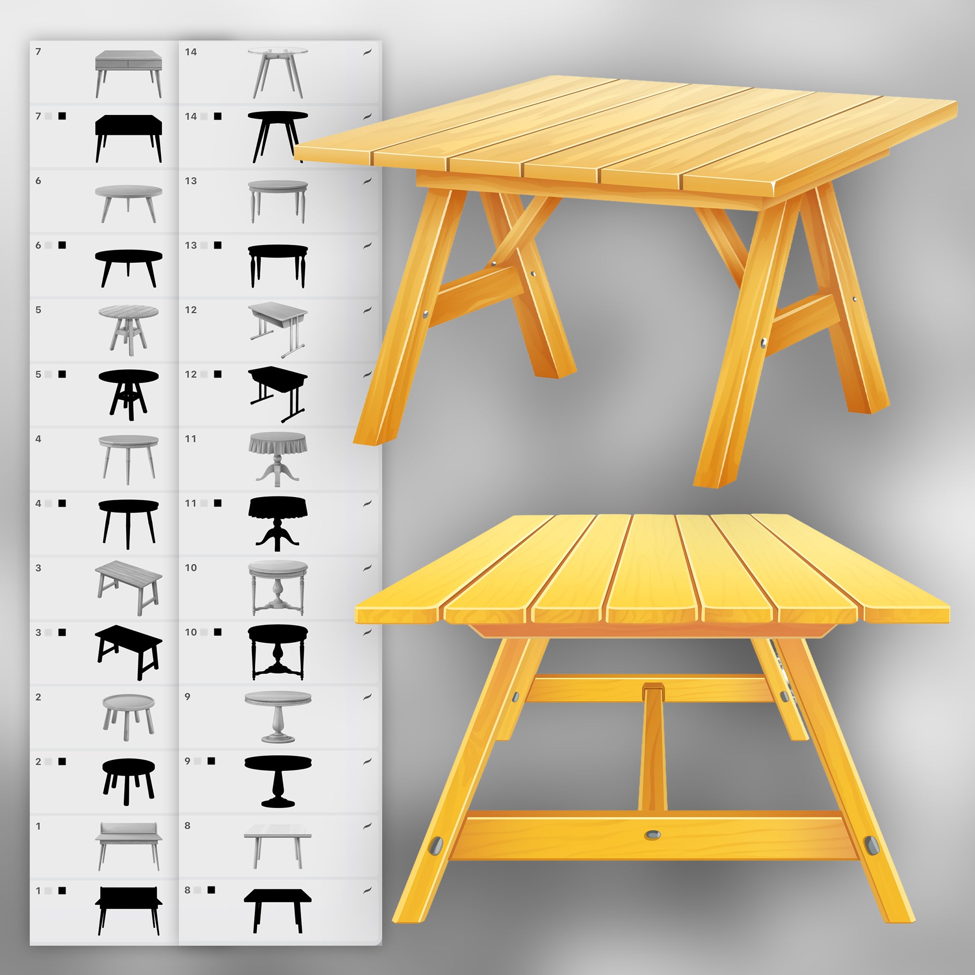 100 Procreate 2D Tables Stamp Brushes