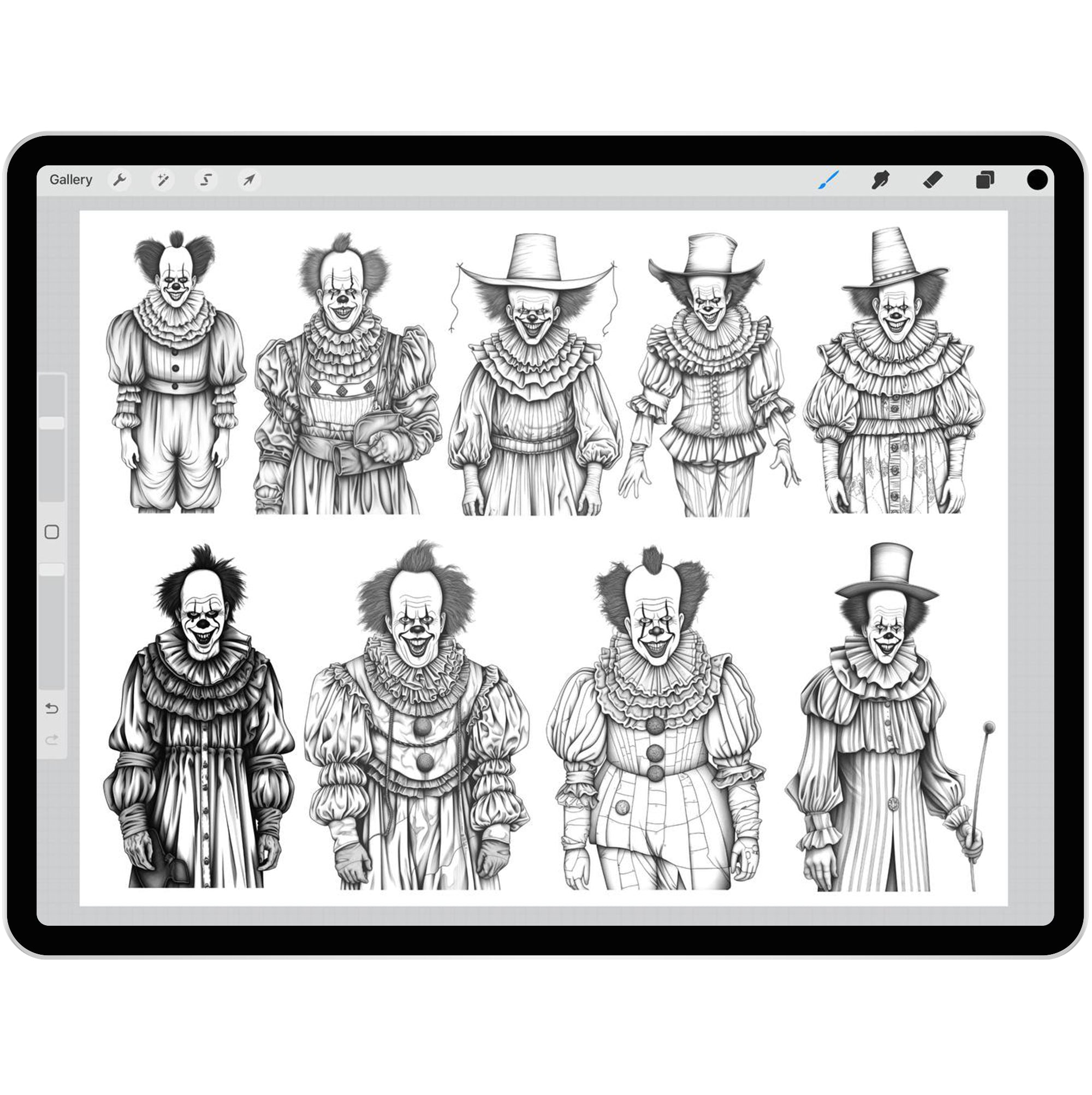 60 Circus Clowns Brushes for Procreate and Photoshop