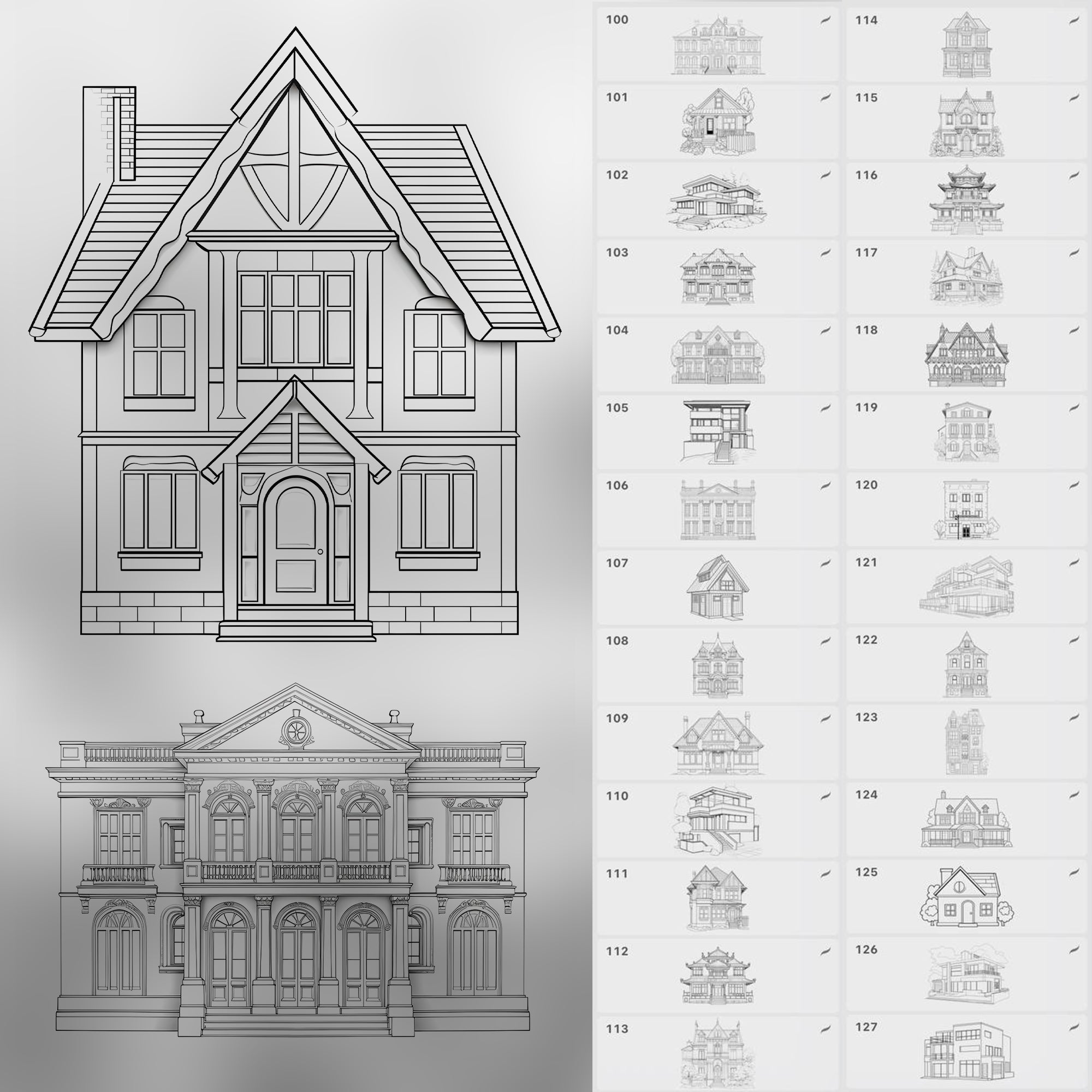120 Procreate Buildings Sketches Stamp Brushes