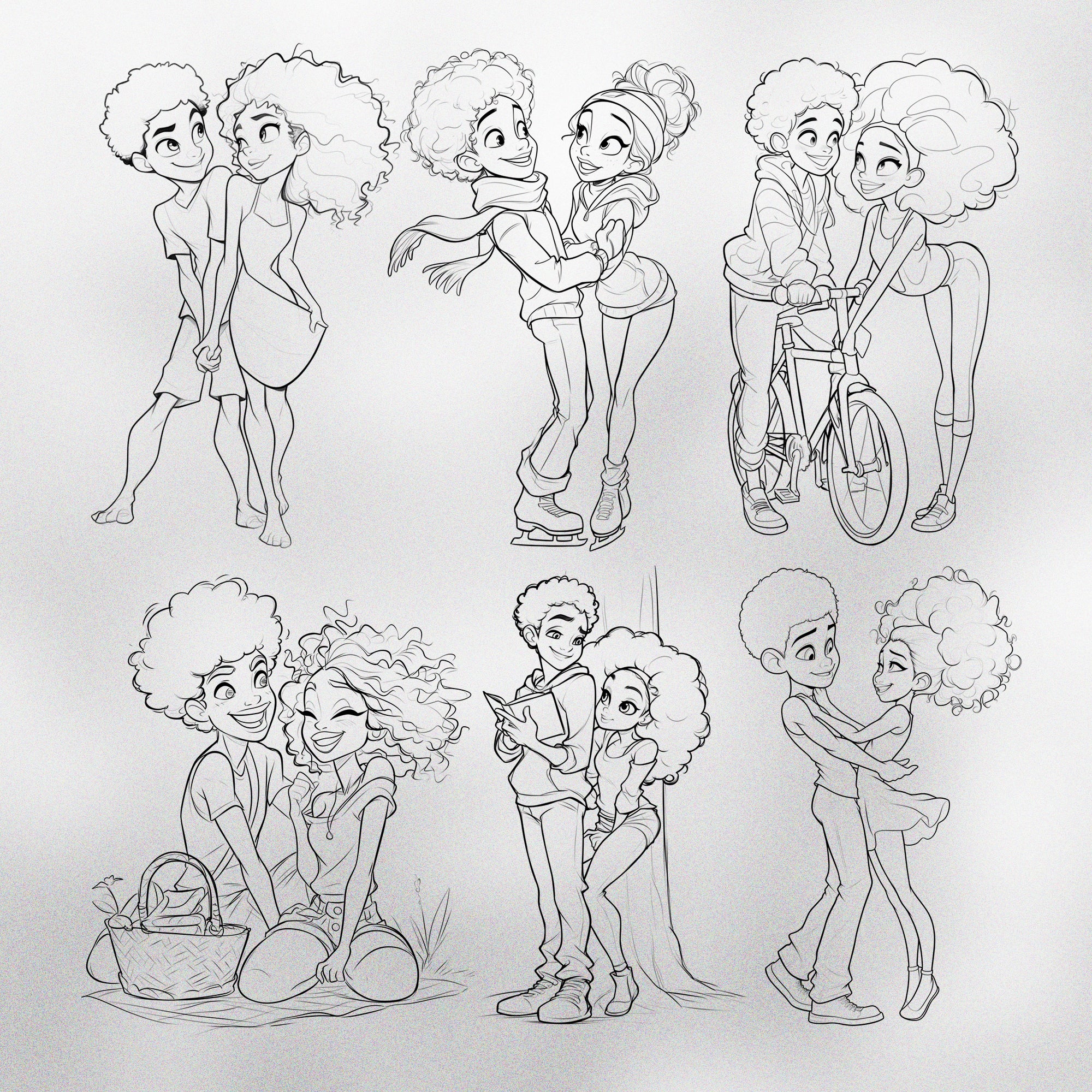100 Procreate Cartoon Afro Couple Stamps Brushes