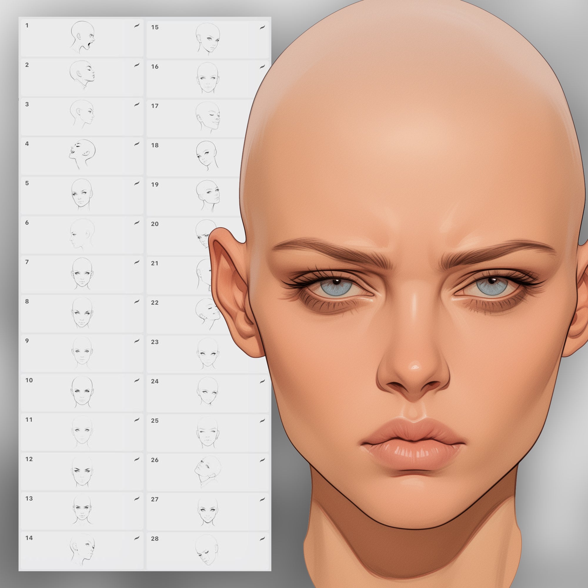 150 Procreate Girls Head Base Stamps Brushes