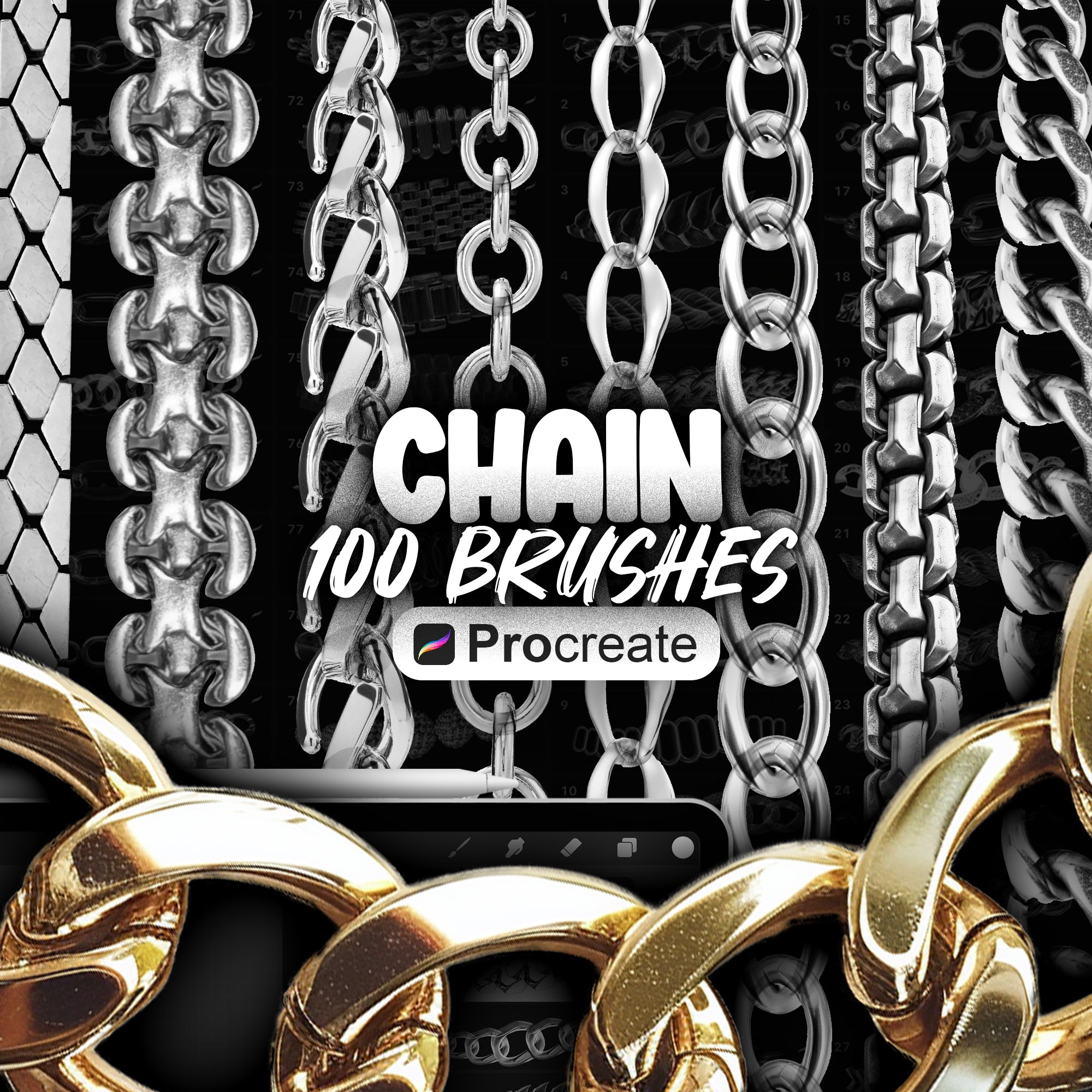 100 Procreate 3D Chain Brushes, Necklace Brush, Procreate Fashion Chain Brush, Procreate Metallic Jewelry Brush