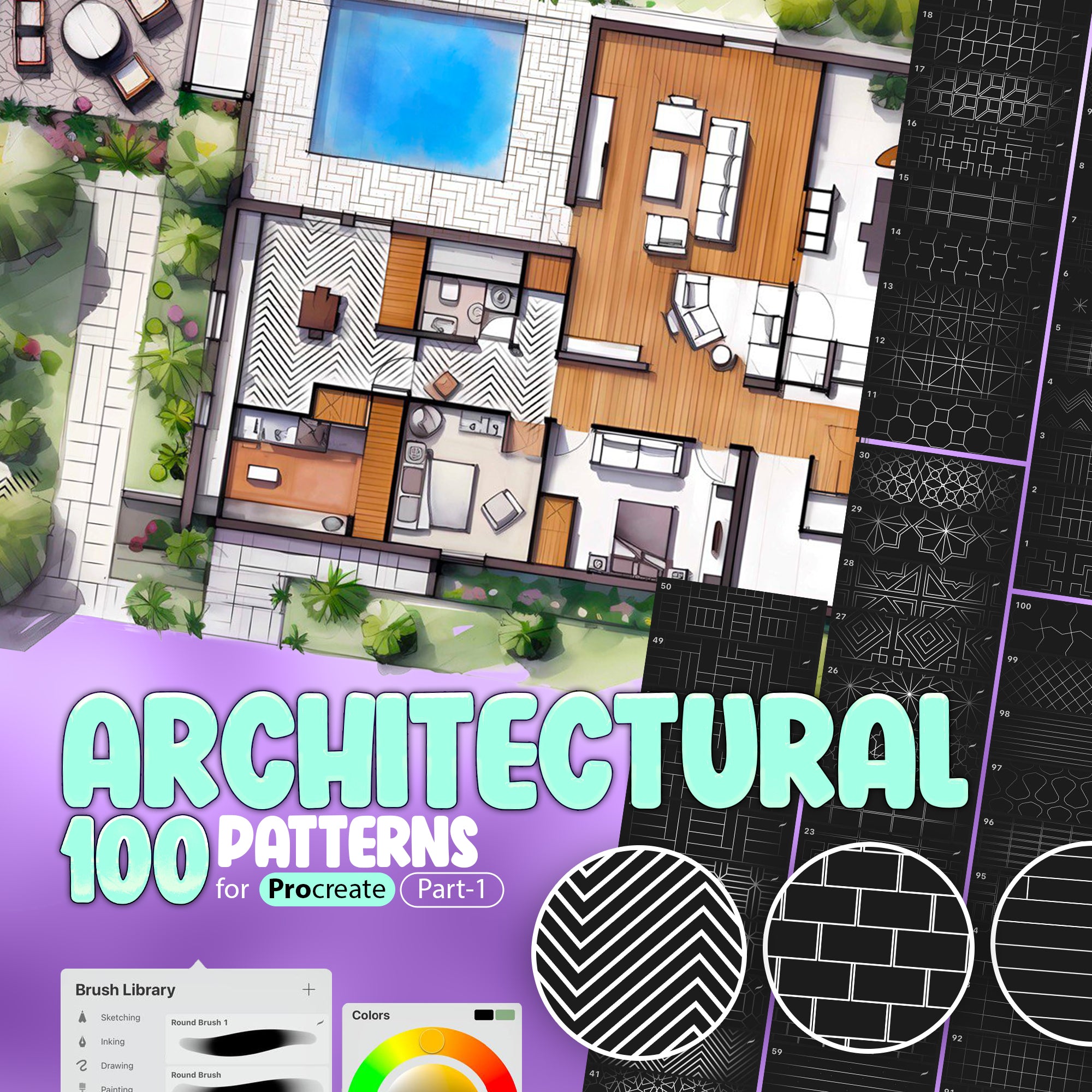100 Architectural Hatch Pattern brushes for Procreate, Interior Patterns, Interior Textures, Architectural Textures, Floor Planning Patterns