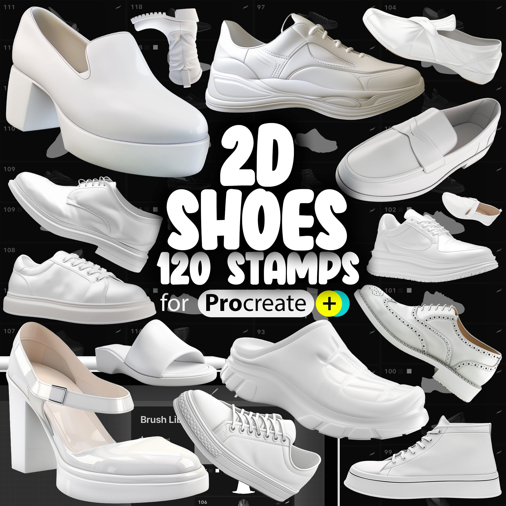 100 Procreate 2D Shoes Stamp Brushes