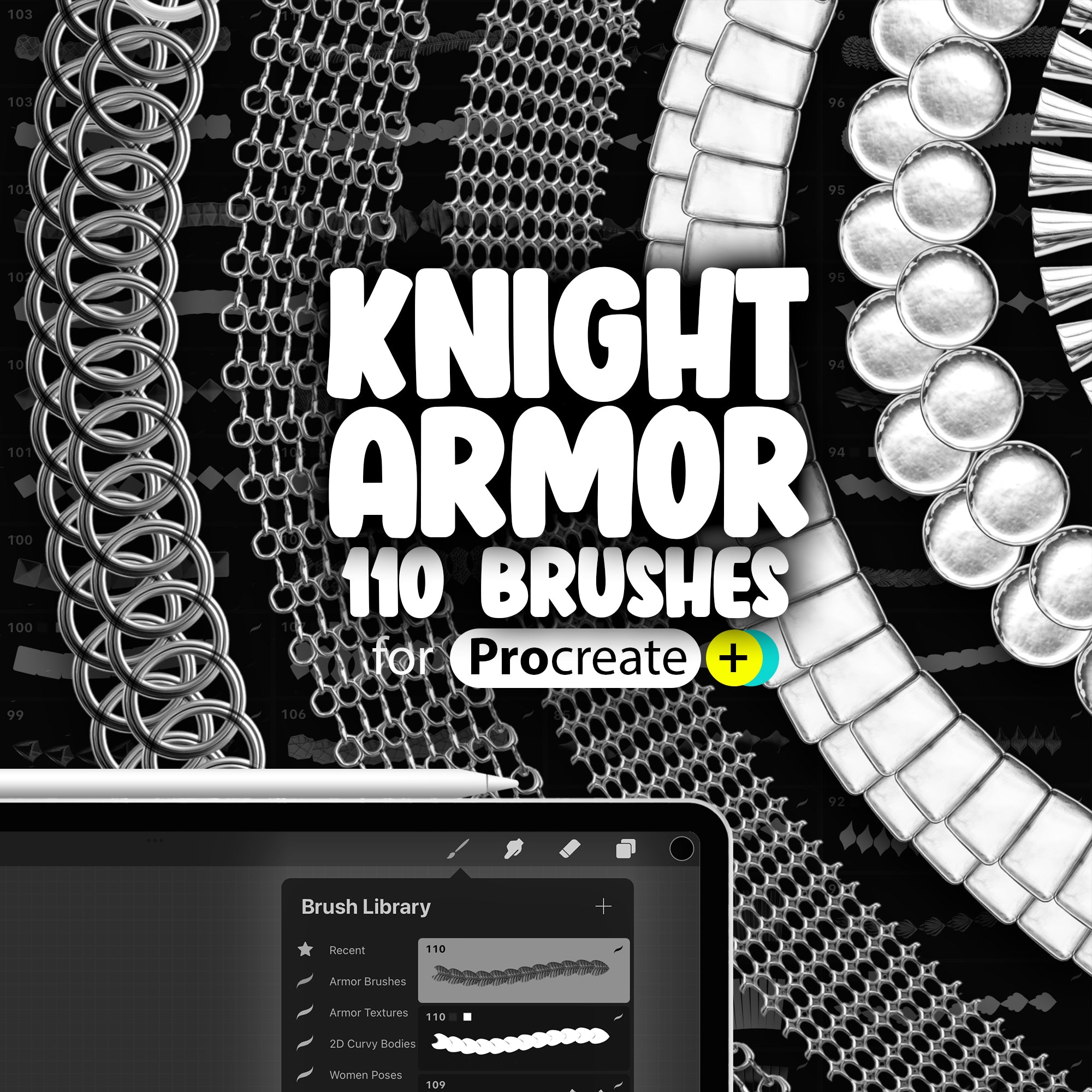 110 Knight Armor 2D Brushes for Procreate