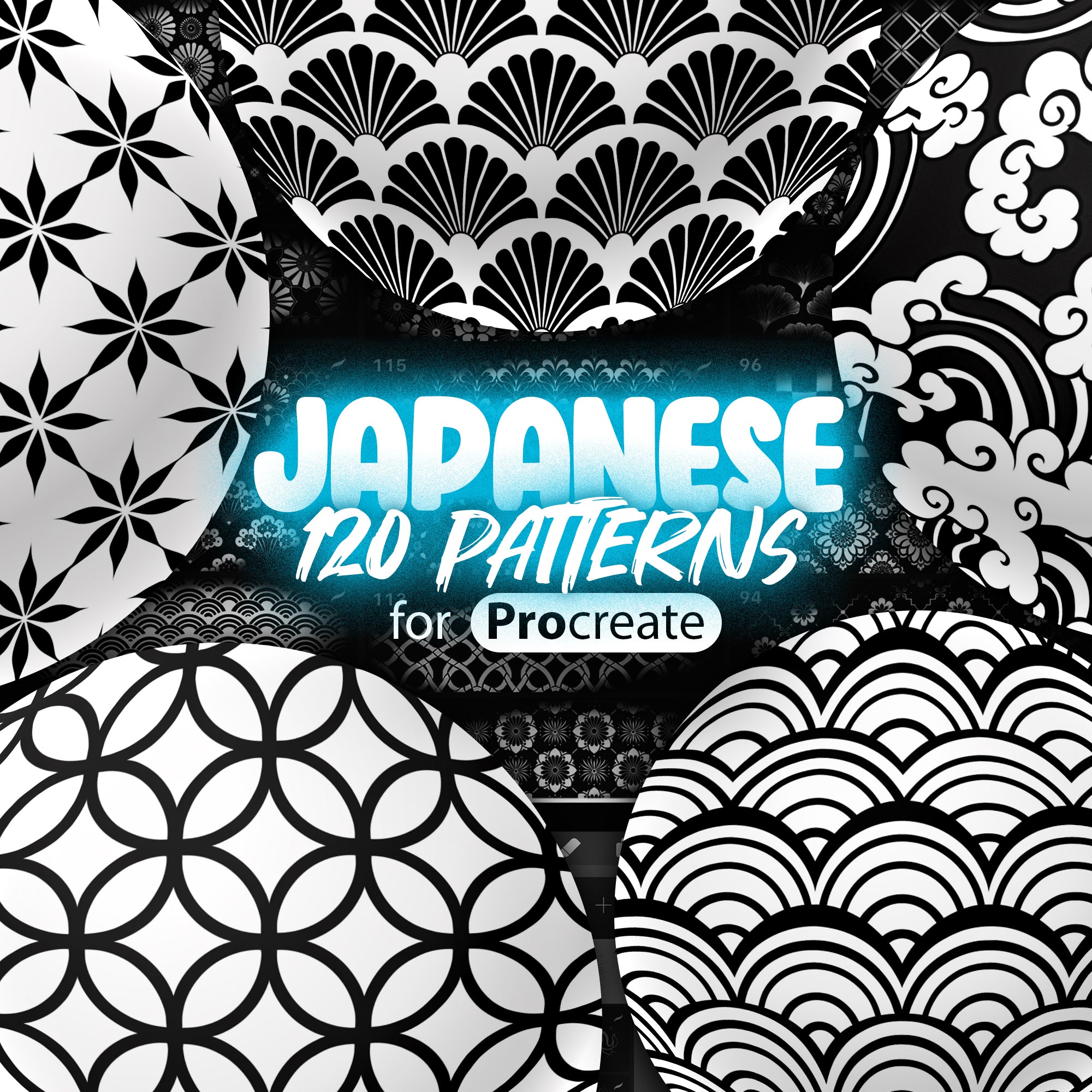 120 Procreate Traditional Japanese Pattern Brushes | Japan Brush for Procreate | Asia Ornament Procreate Brushes | Procreate Tattoo Patterns