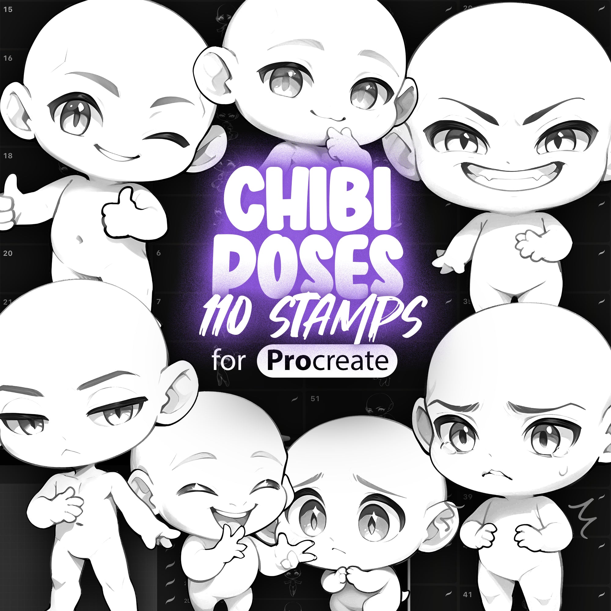 110 Procreate Chibi Boys Stamps