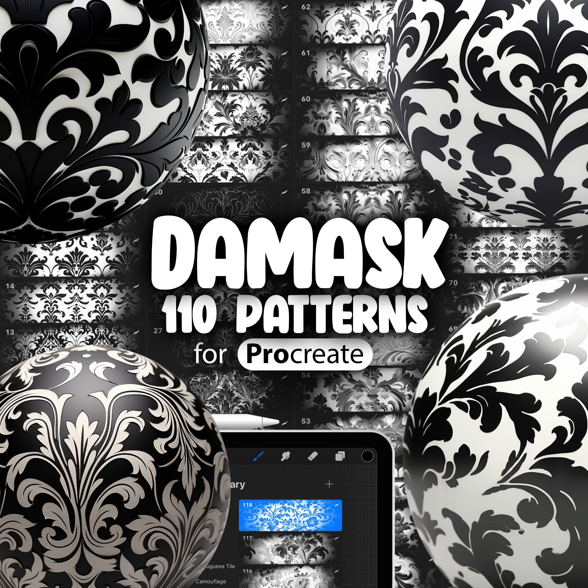 110 Procreate Damask Pattern Brushes