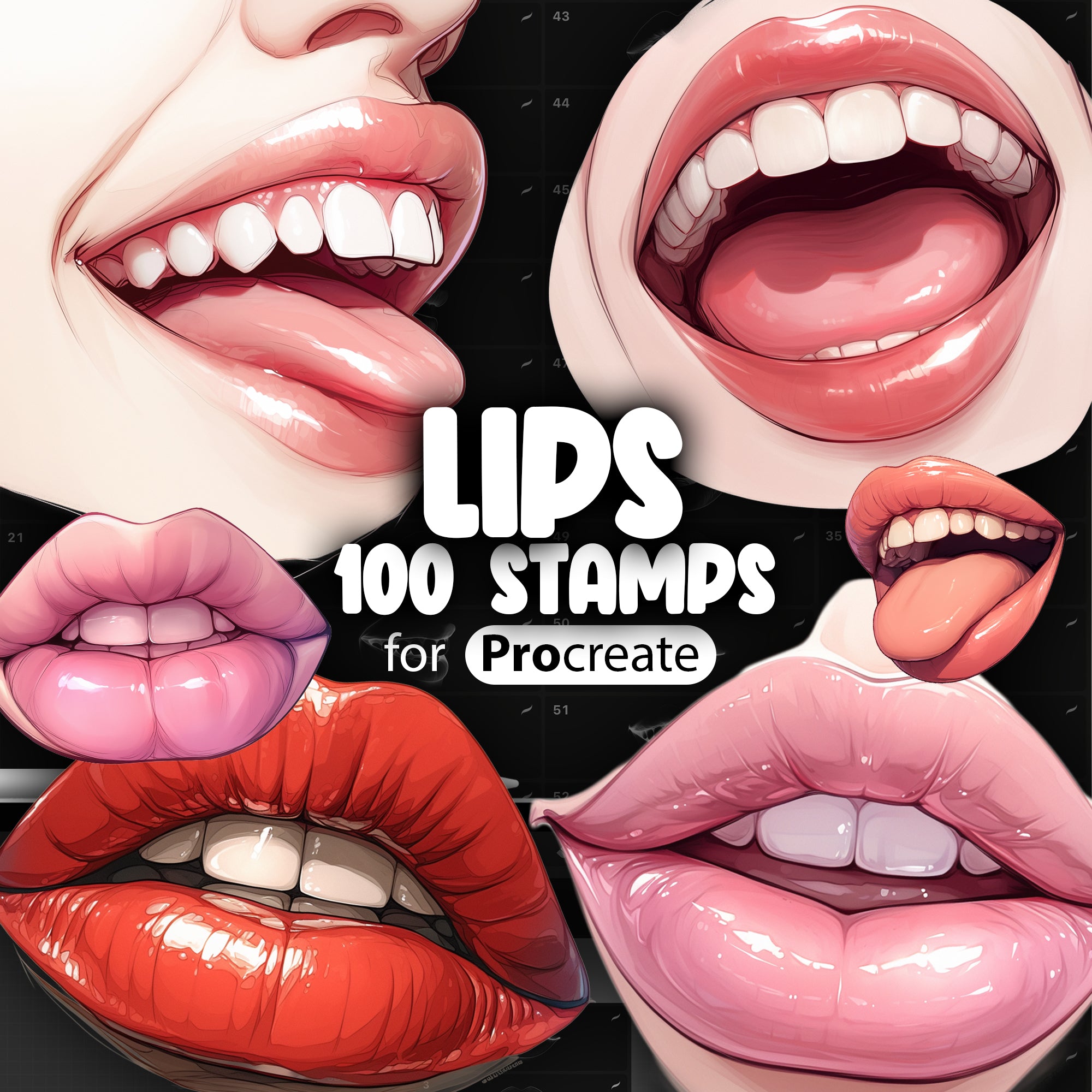 100 Procreate Realistic Lips Stamp Brushes