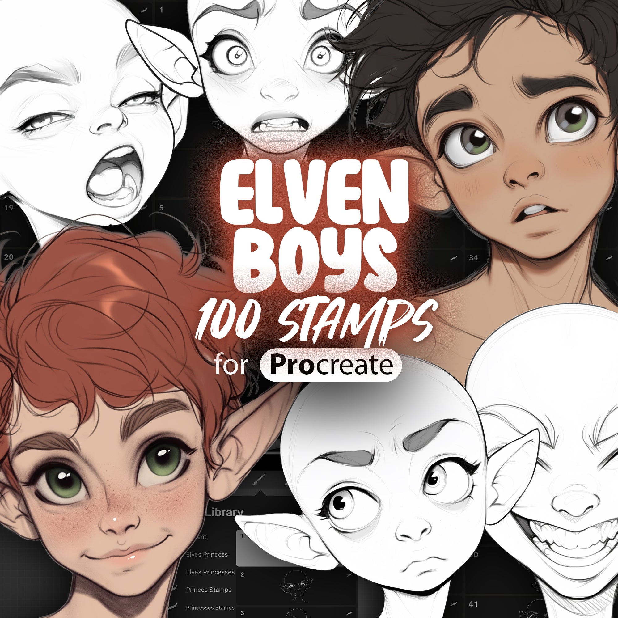 100 Procreate Elven Boys Princes Stamps