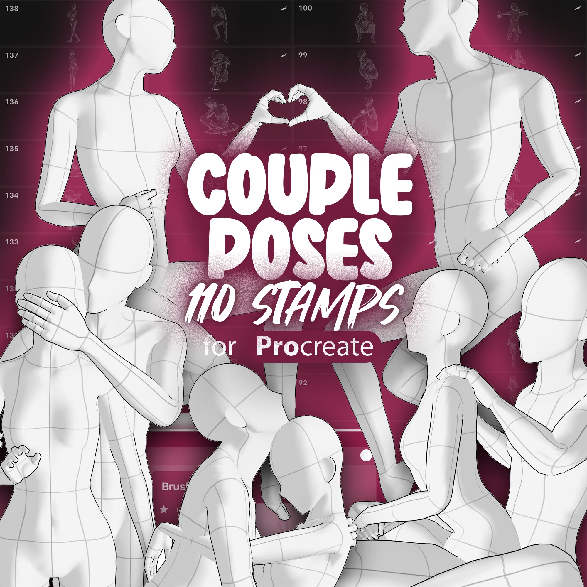 110 Manga Procreate Couple Poses Stamp Brushes