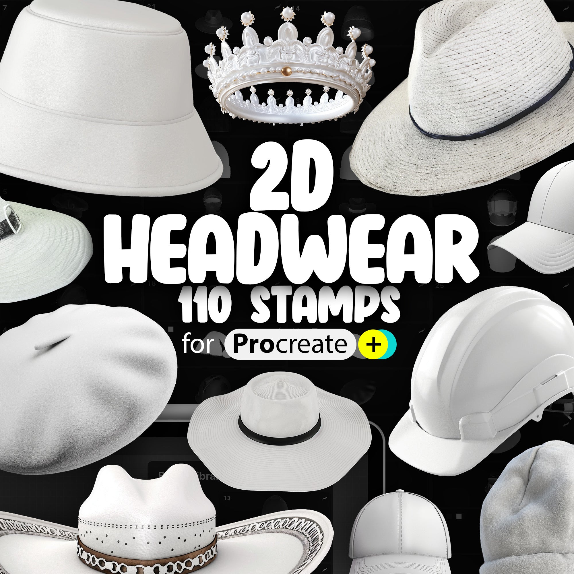 110 Procreate 2D Headwear Stamp Brushes