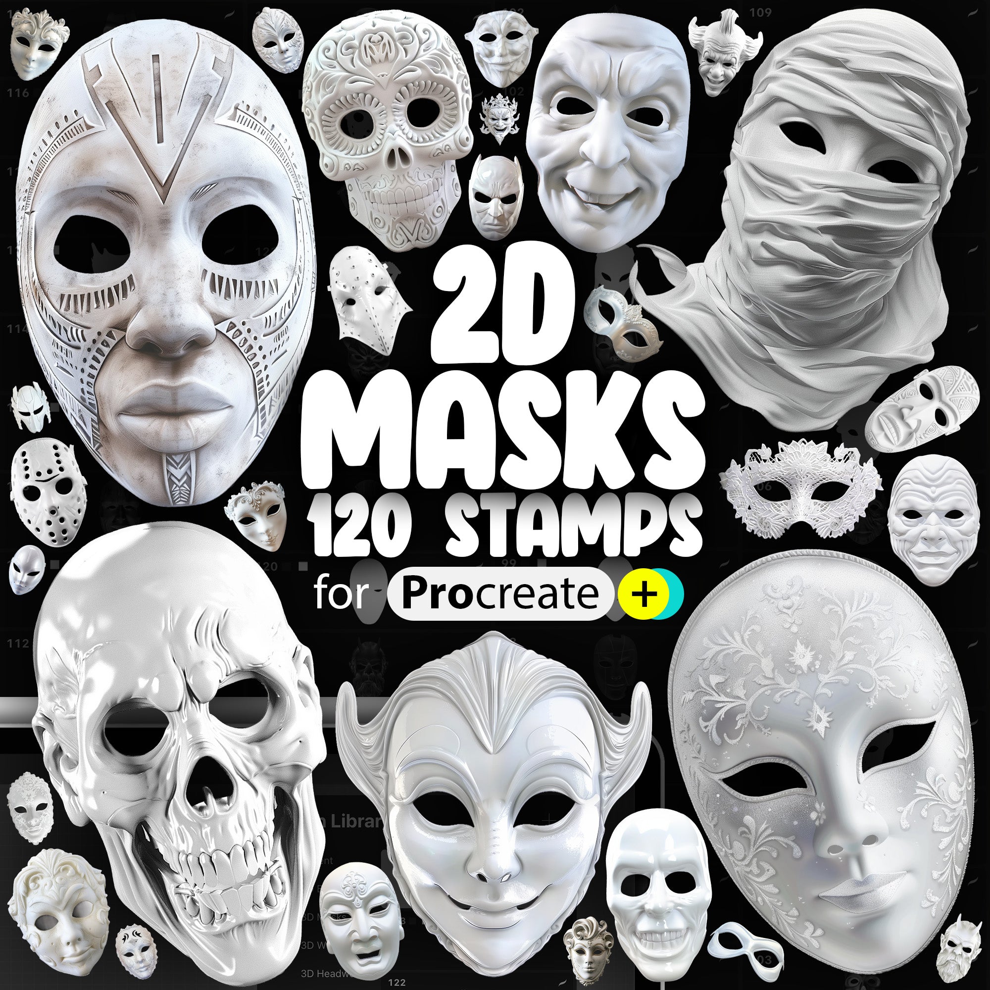 120 Procreate 2D Masks Stamps Brushes