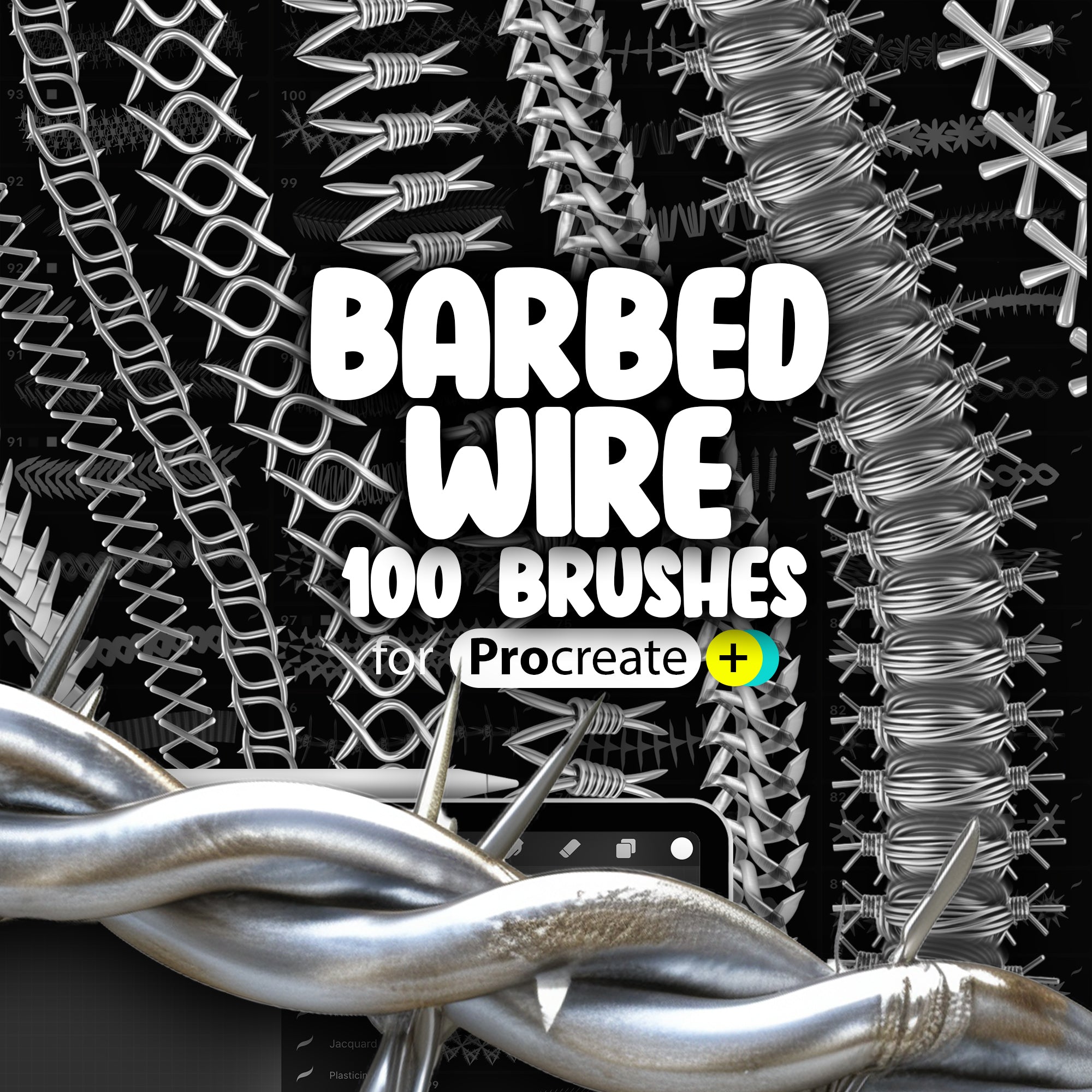 100 Barbed Wire 2D Brushes for Procreate