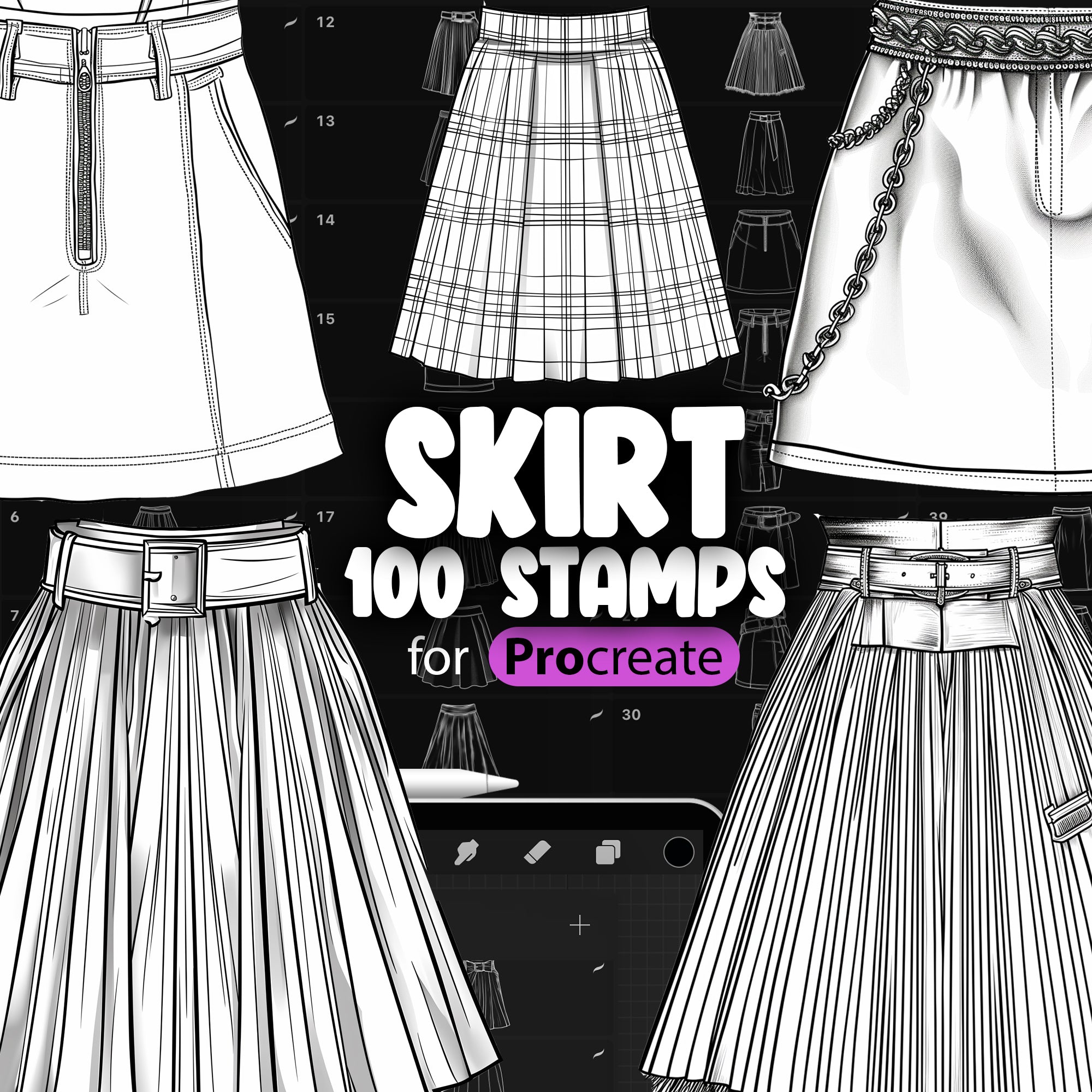 100 Procreate Skirts Stamp Brushes