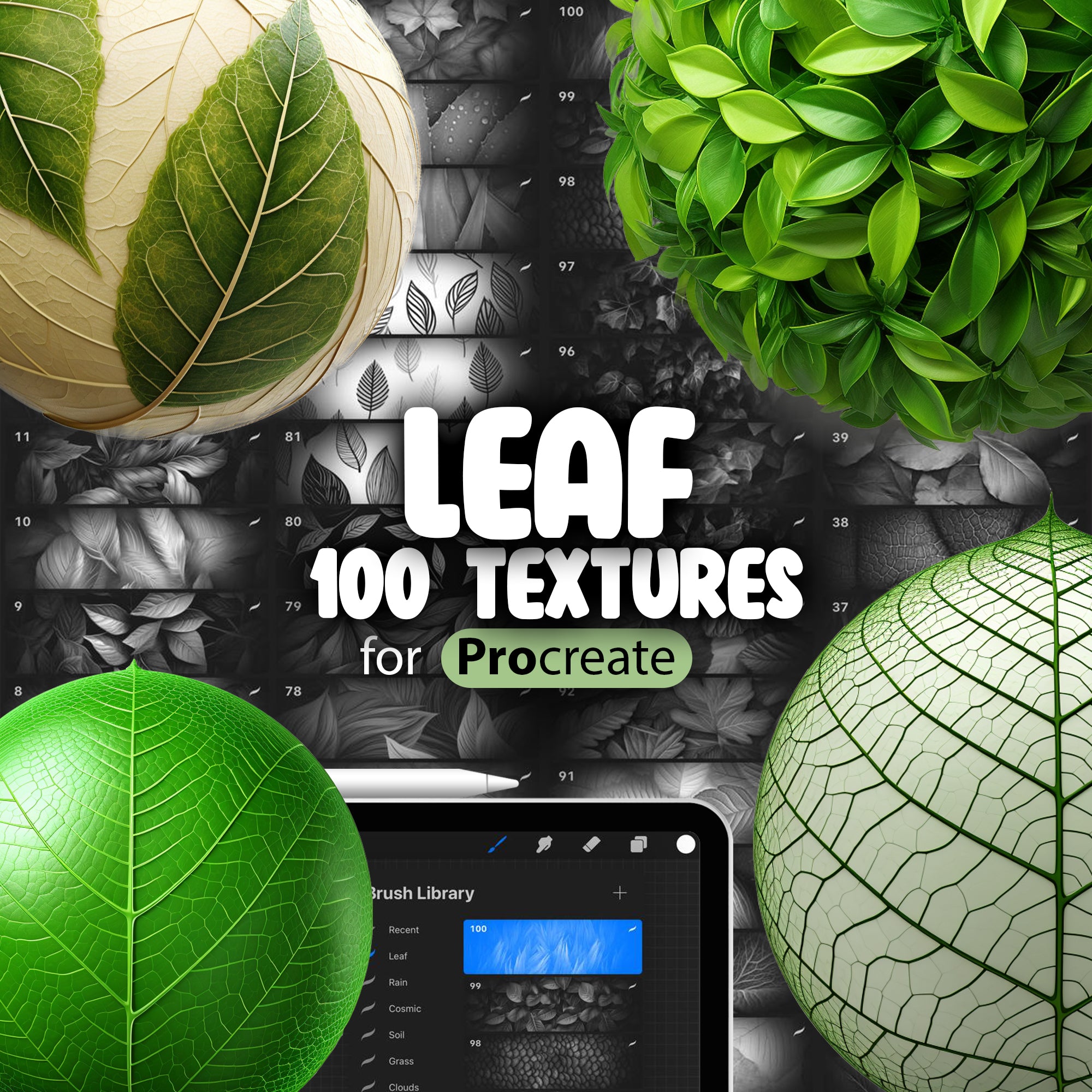 100 Procreate Leaf Texture Brushes
