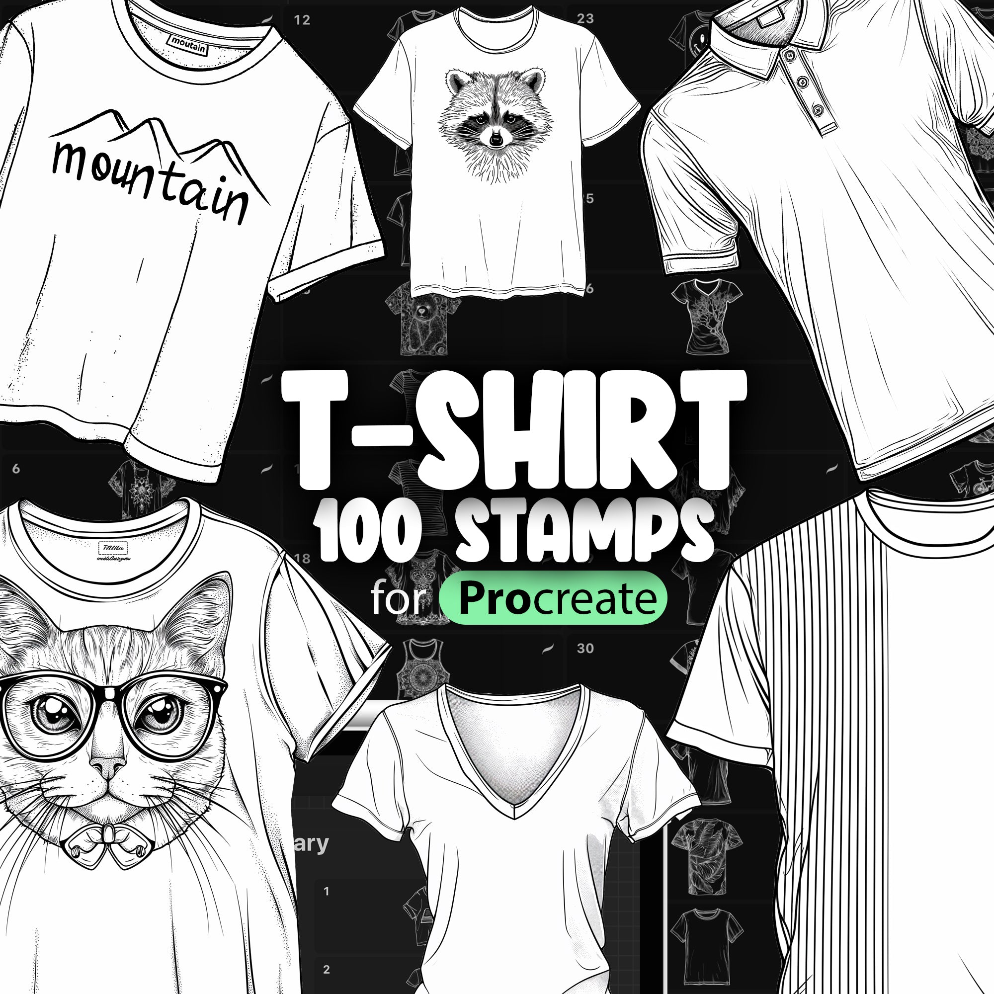 100 Procreate T-shirt Stamp Brushes