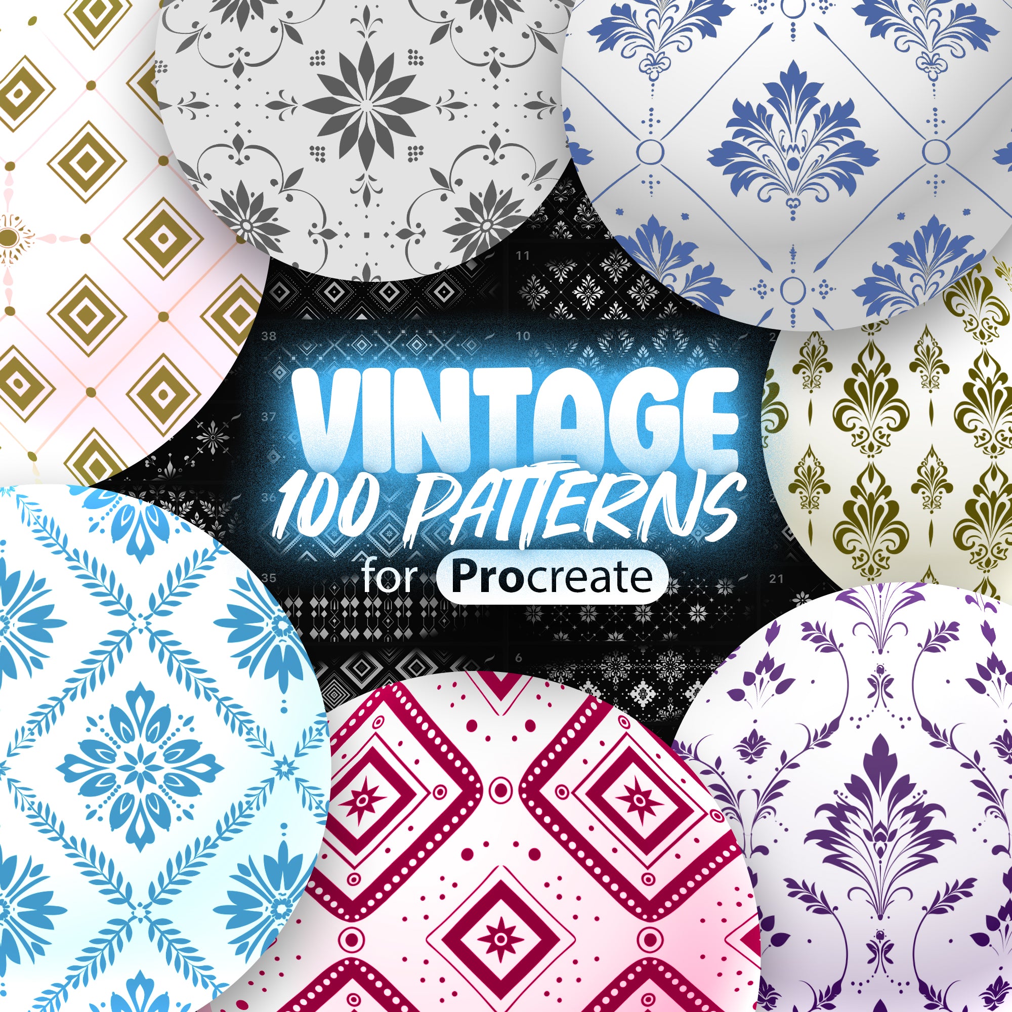 100 Procreate Vintage Pattern Brush