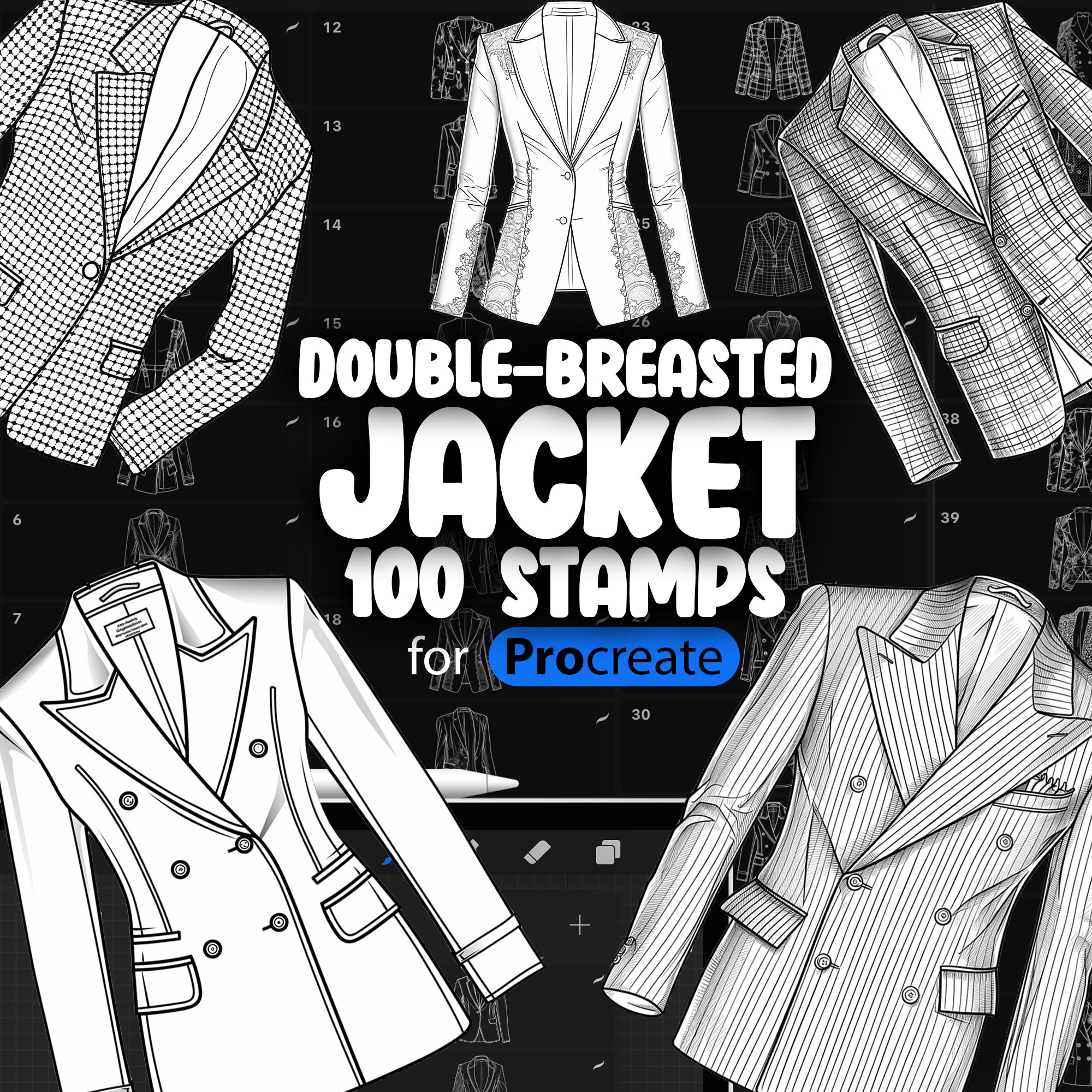 100 Procreate Shearling Jacket Stamp Brushes, Procreate Womens Jacket Stamp Brushes, Procreate Clothing Stamp Brushes