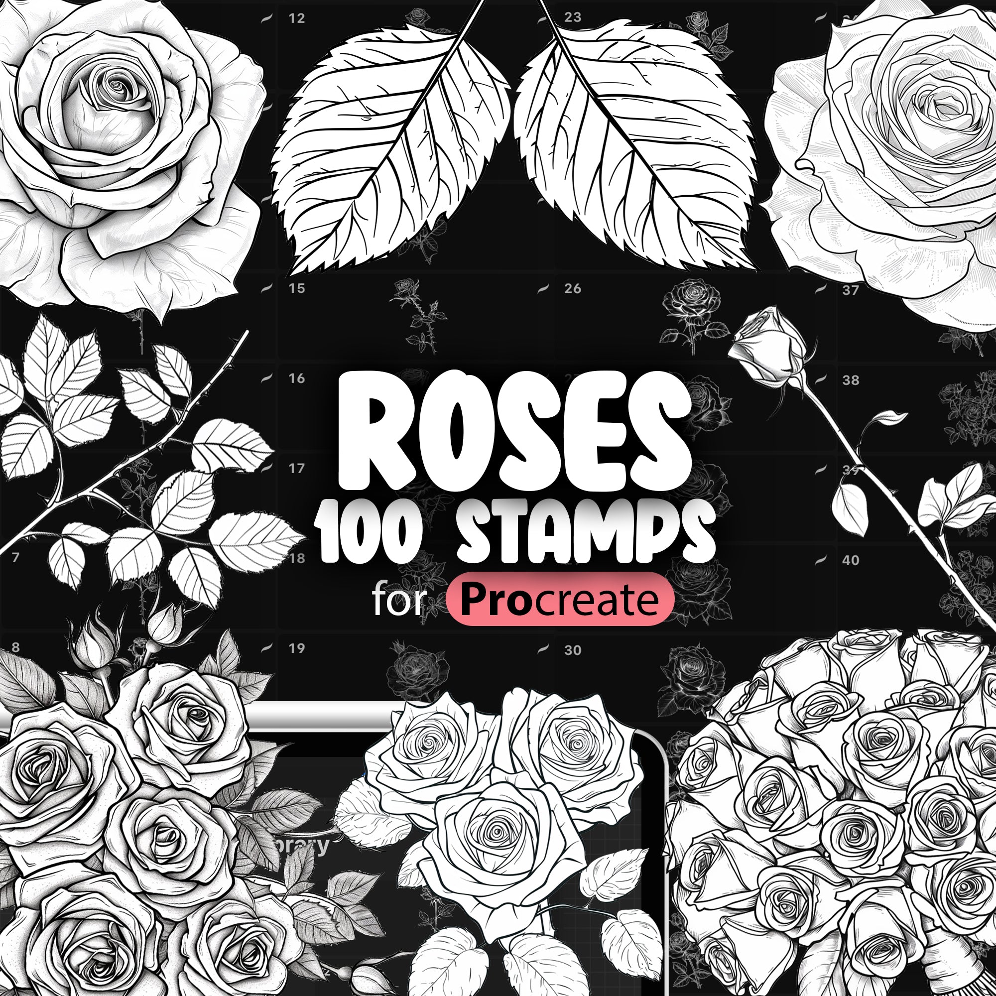 100 Procreate Roses Stamp Brushes