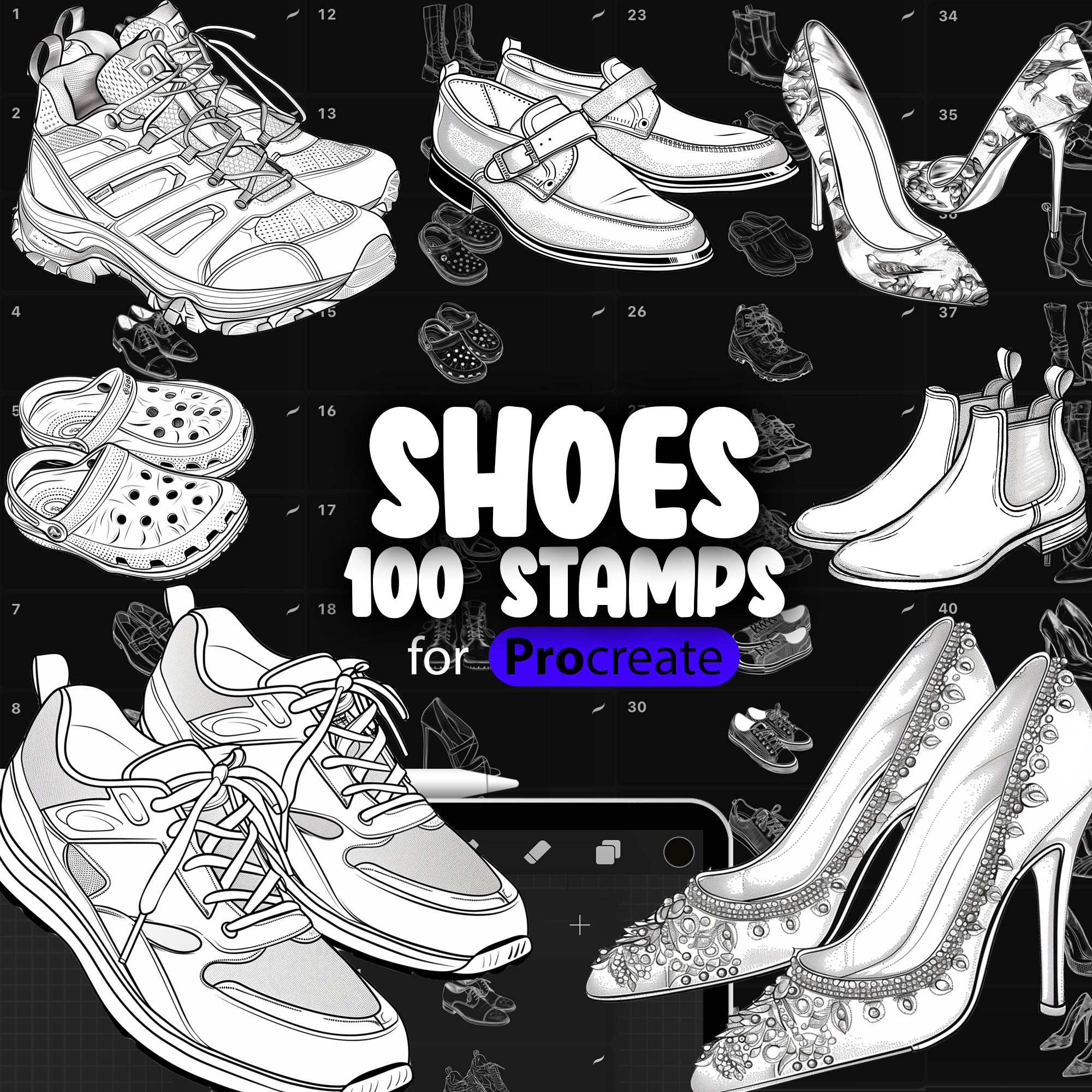 100 Procreate Women Shoes Stamp Brushes