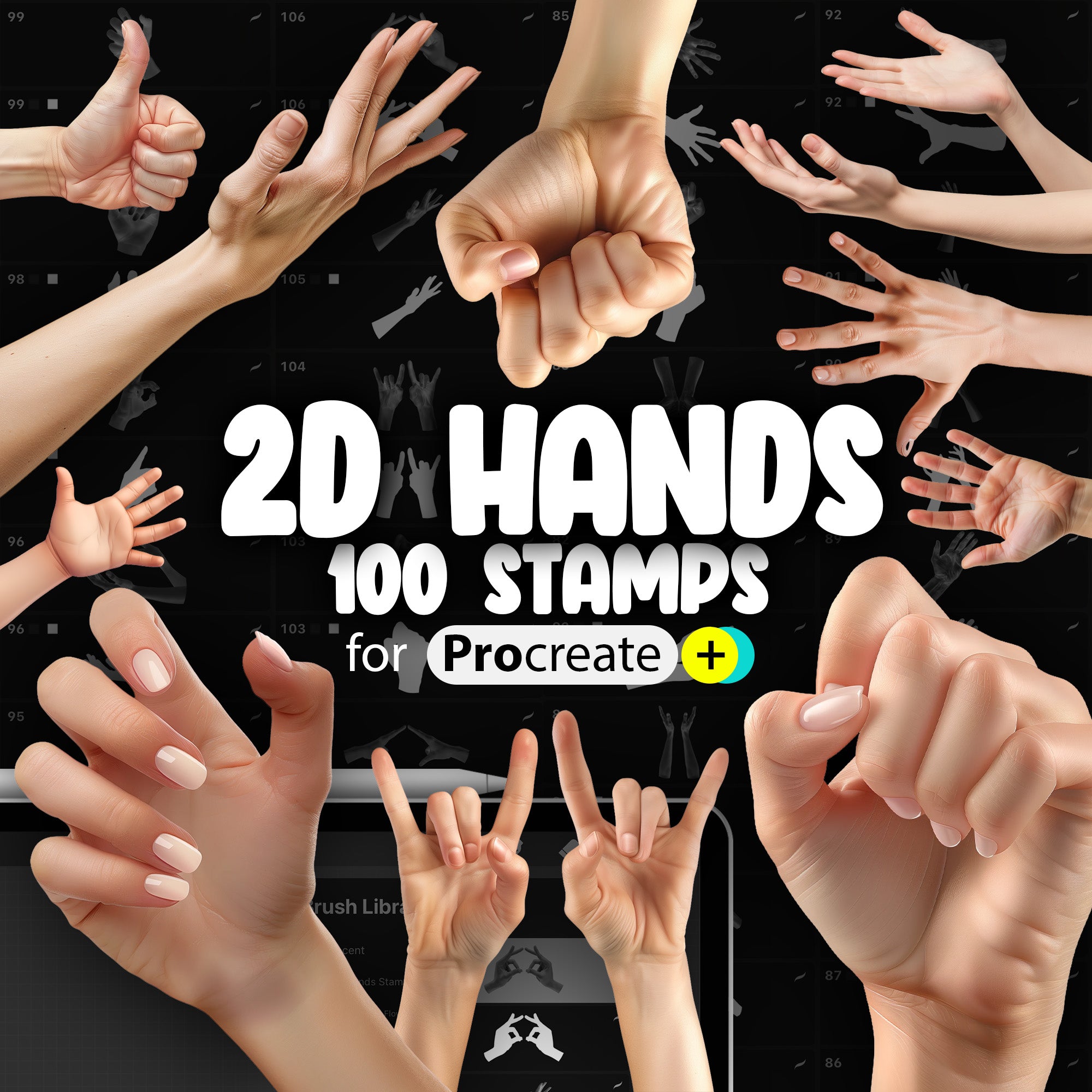 100 Procreate 2D Hands Stamp Brushes