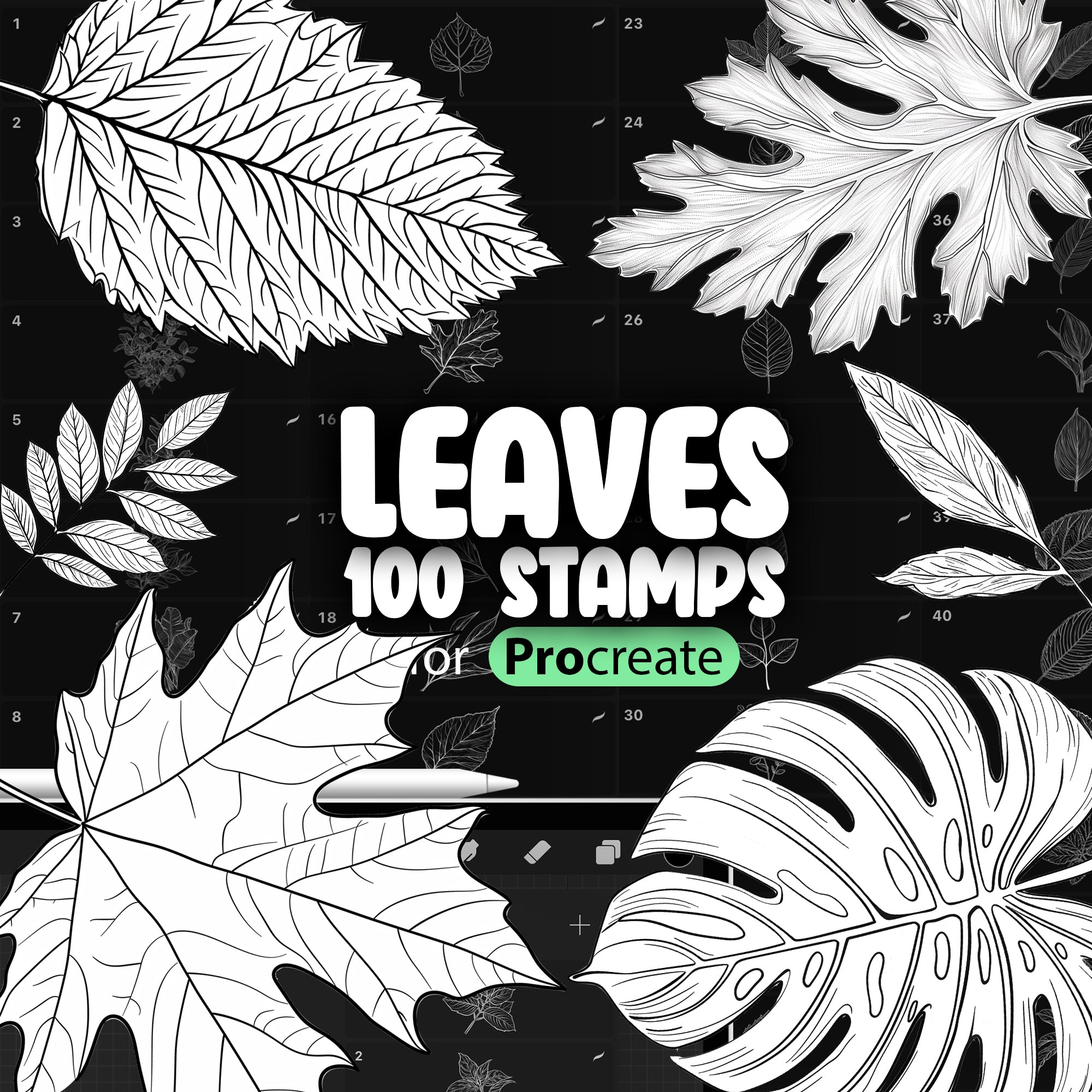 100 Procreate Leaves Stamp Brushes, Procreate Tropical leaves Stamps, Procreate Foliage Stamps, Procreate Nature Stamps, Procreate Leaf