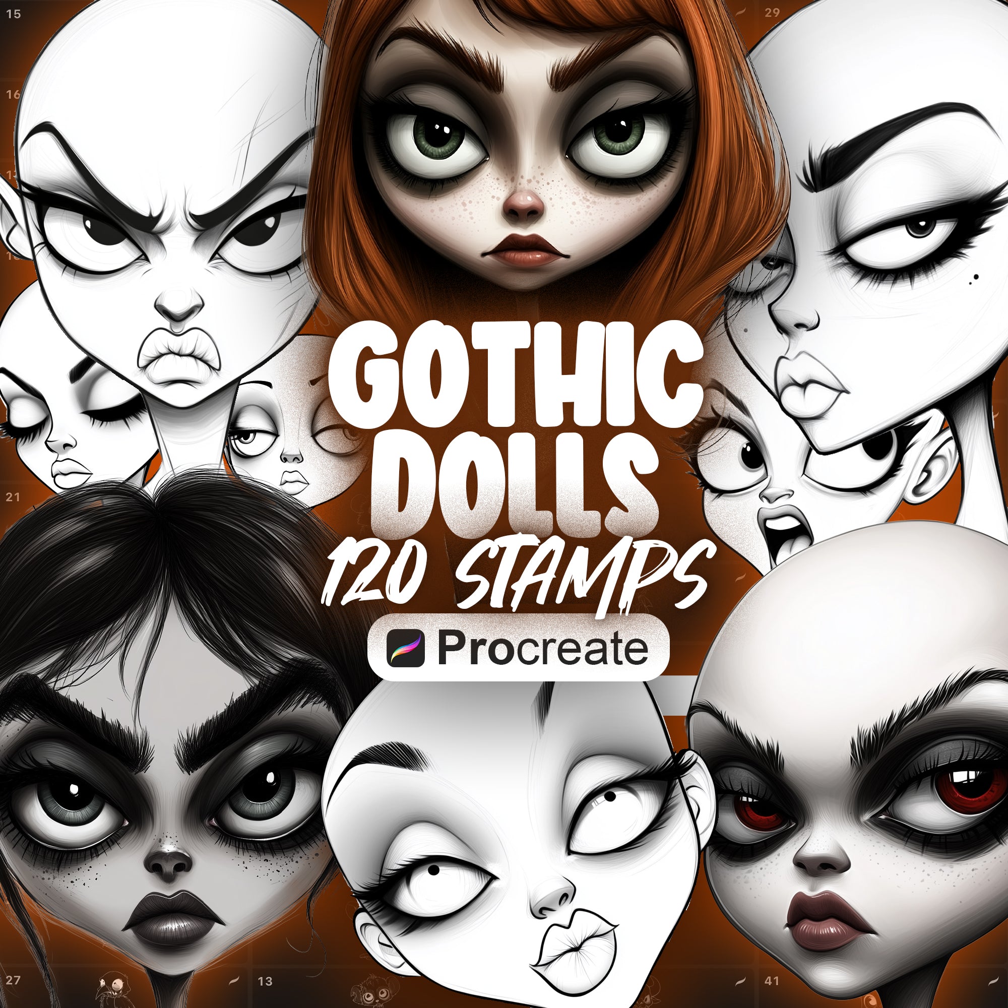 120 Procreate Cartoon Gothic Dolls Stamps Brushes