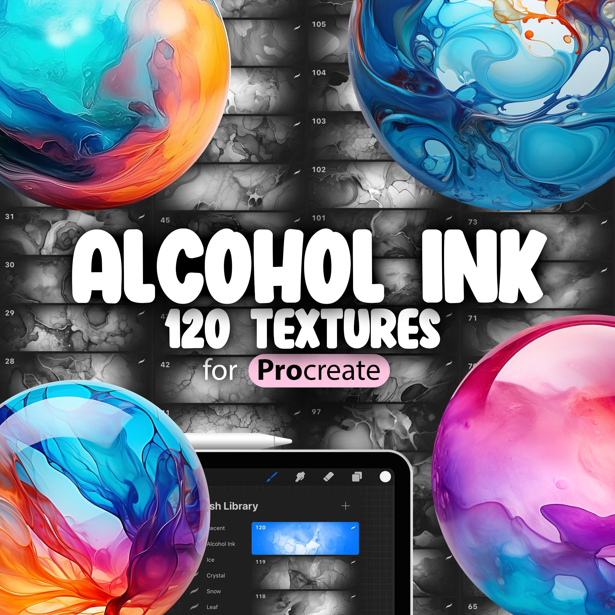120 Procreate Alcohol Ink Texture Brushes