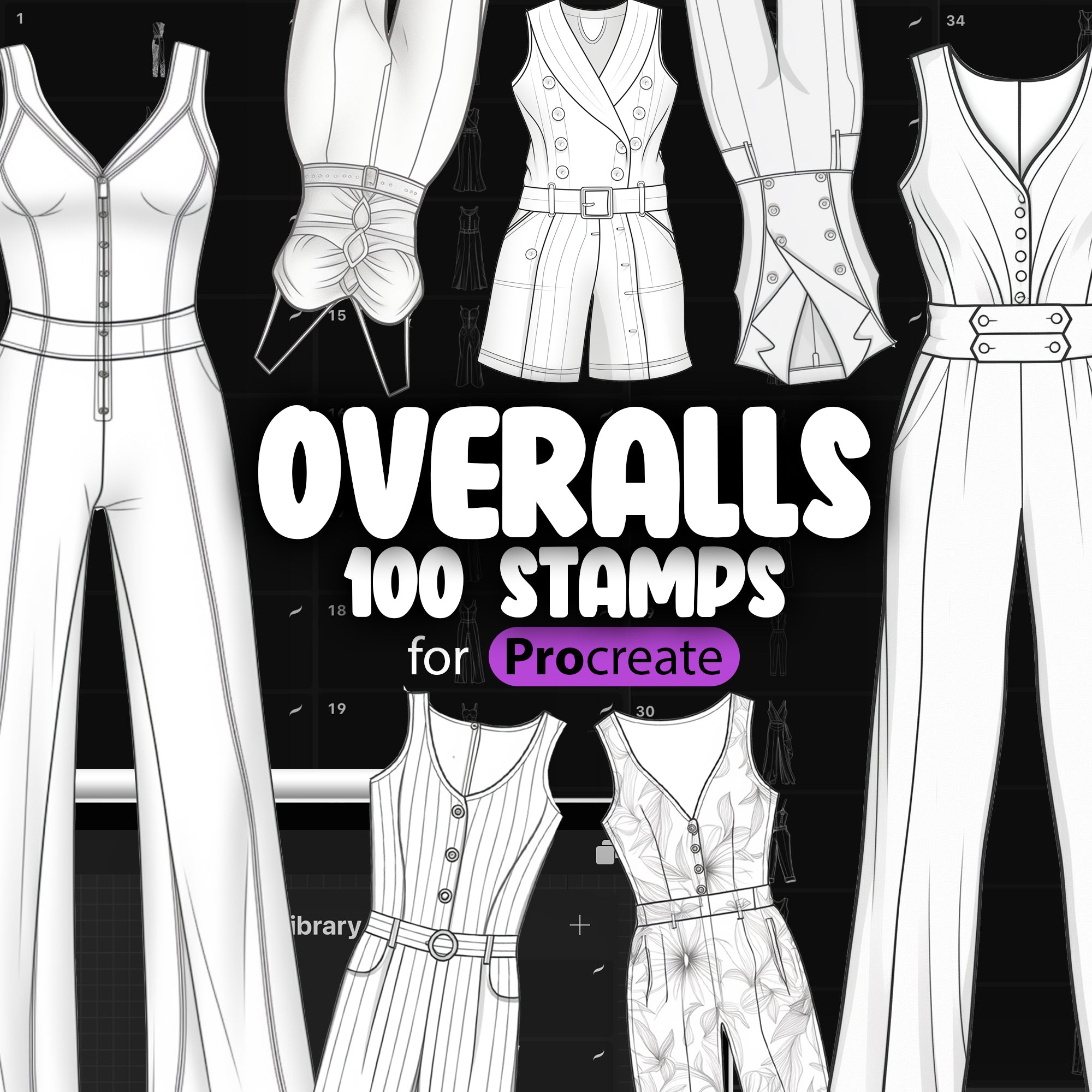 100 Procreate Overalls Stamp Brushes