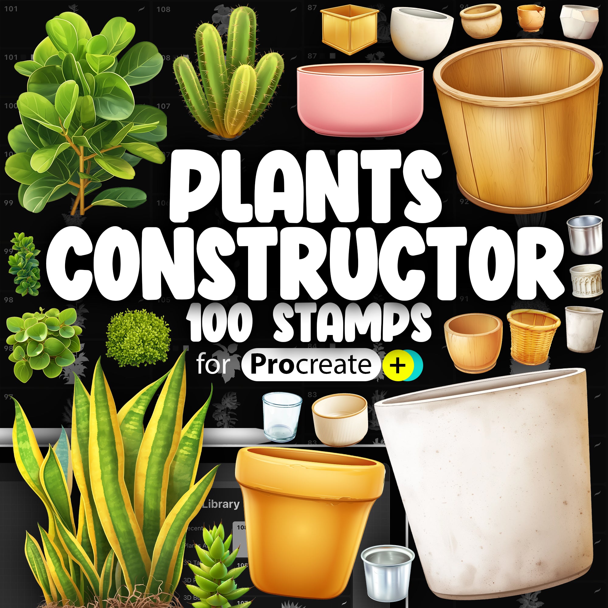 100 Procreate 2D Plant Constructor Stamp Brushes