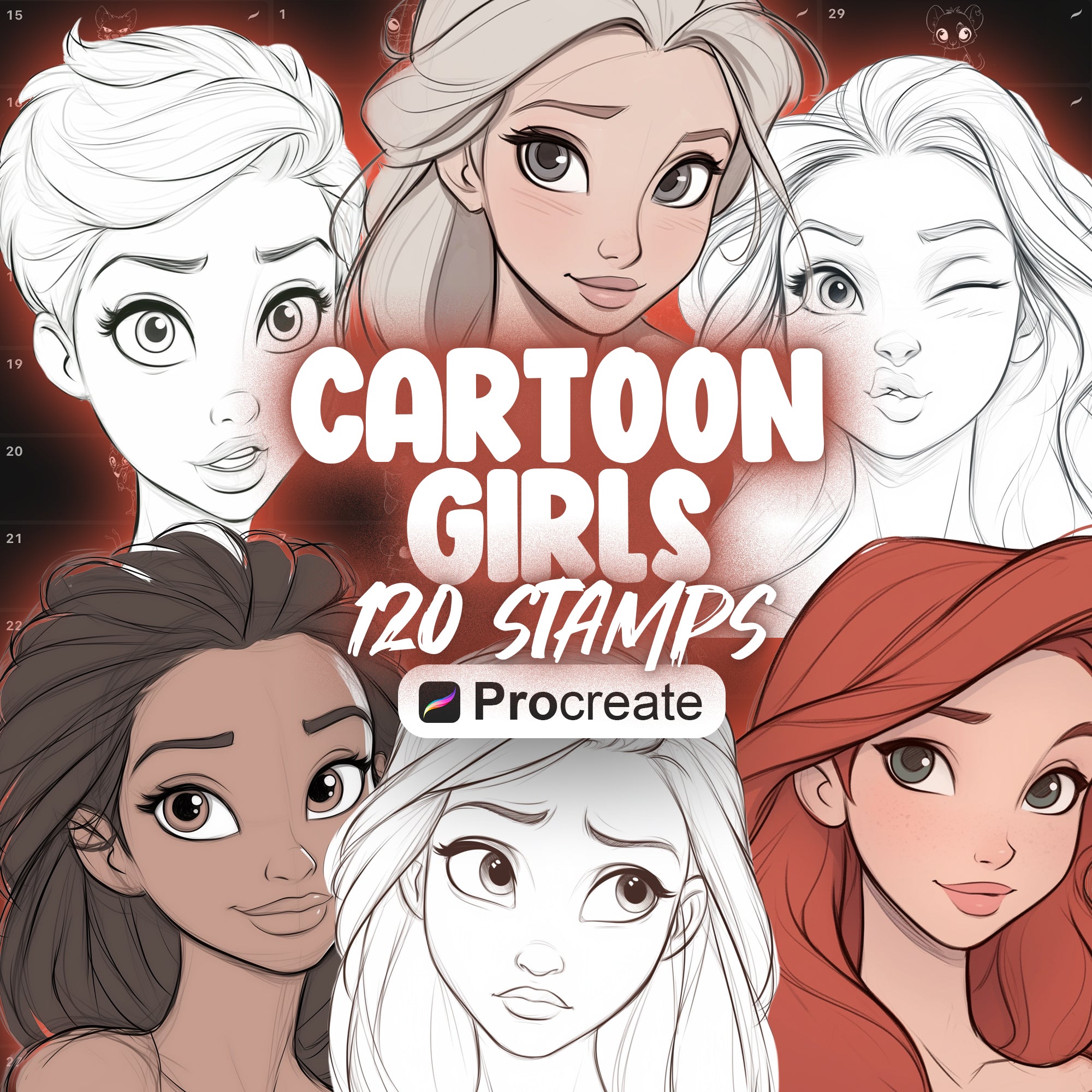 120 Procreate Cartoon Girls Stamps Brushes