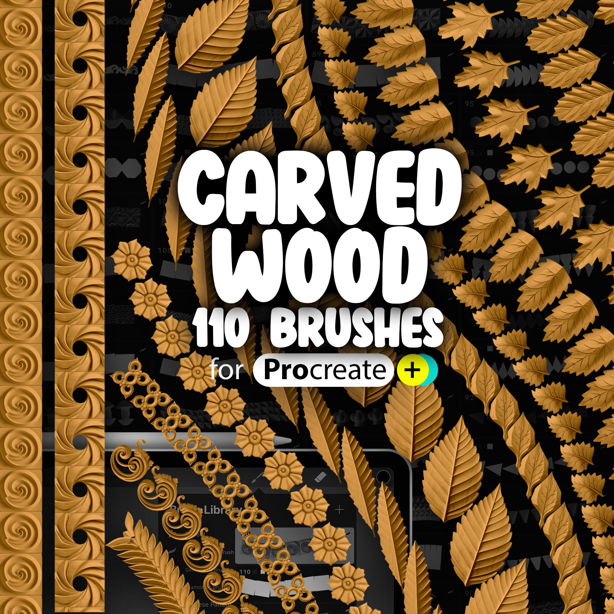 110 Carved Wood 2D Brushes for Procreate