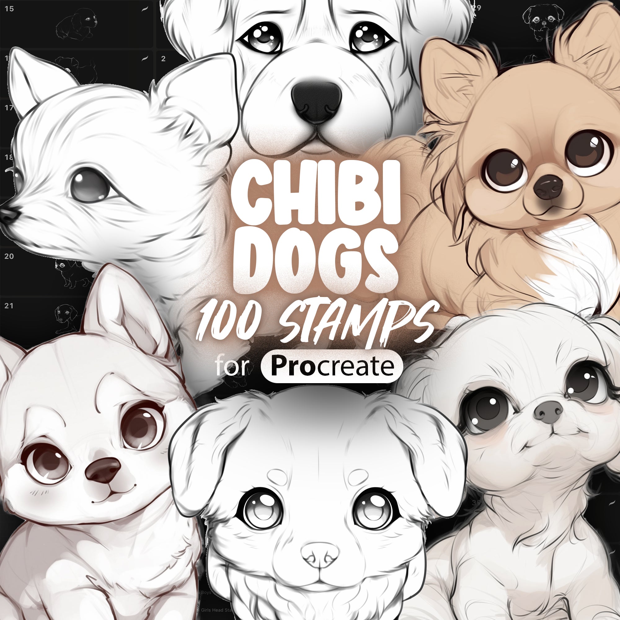 100 Procreate Chibi Dogs Stamps