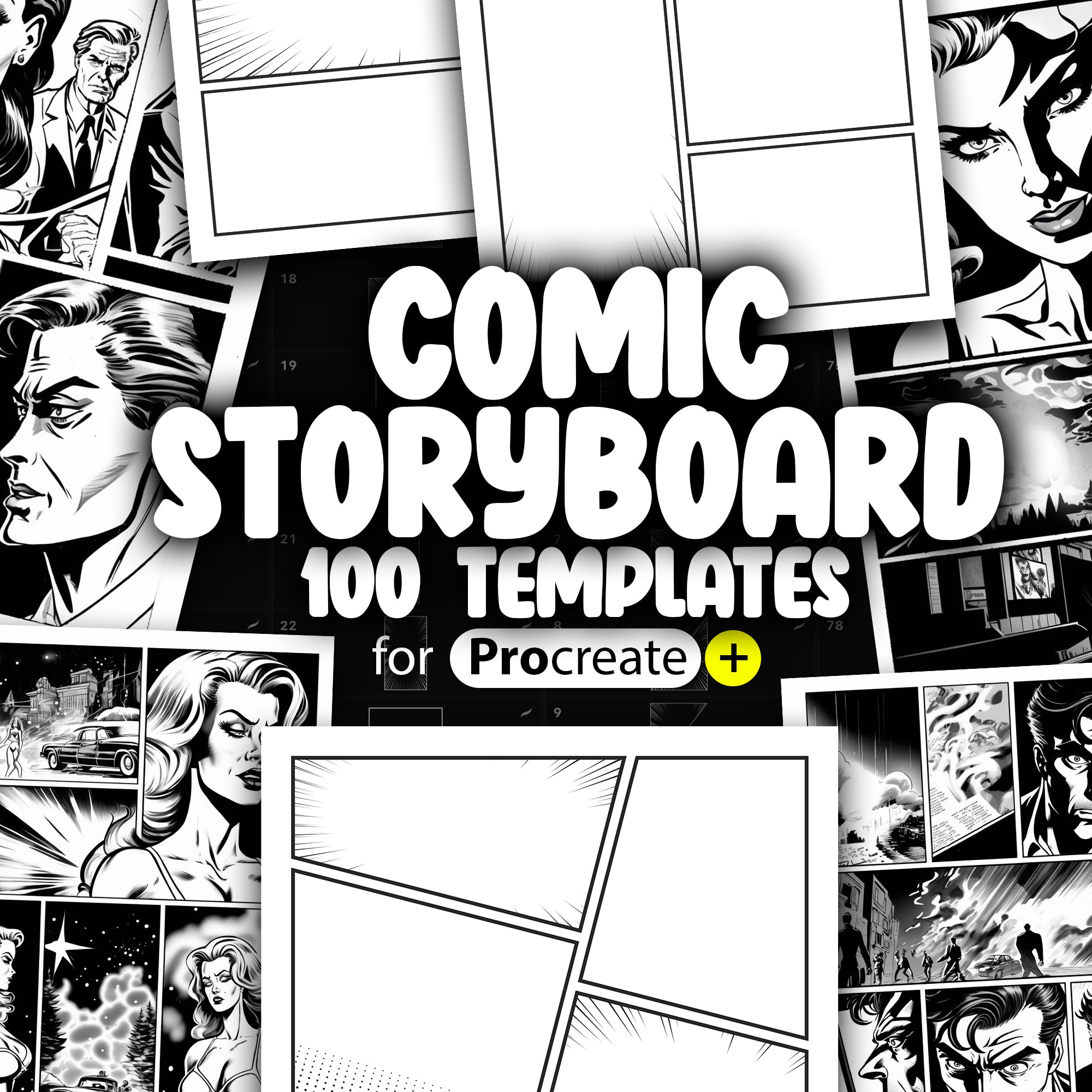 100+ Procreate Comic Storyboard Template Builder, Procreate Comic Pop Art Bubble Stamp Brushes, Procreate Comic Book Constructor