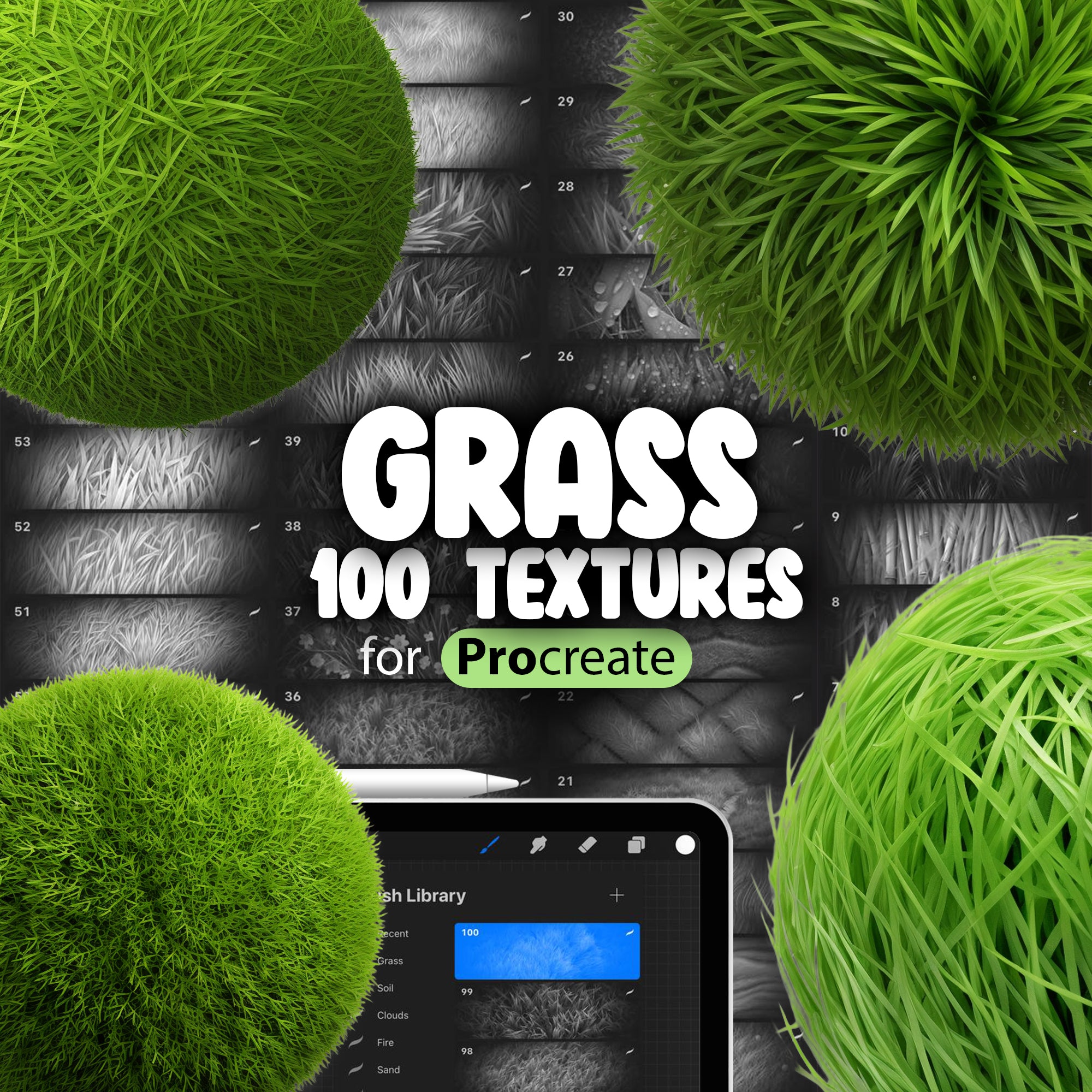 100 Procreate Grass Texture Brushes