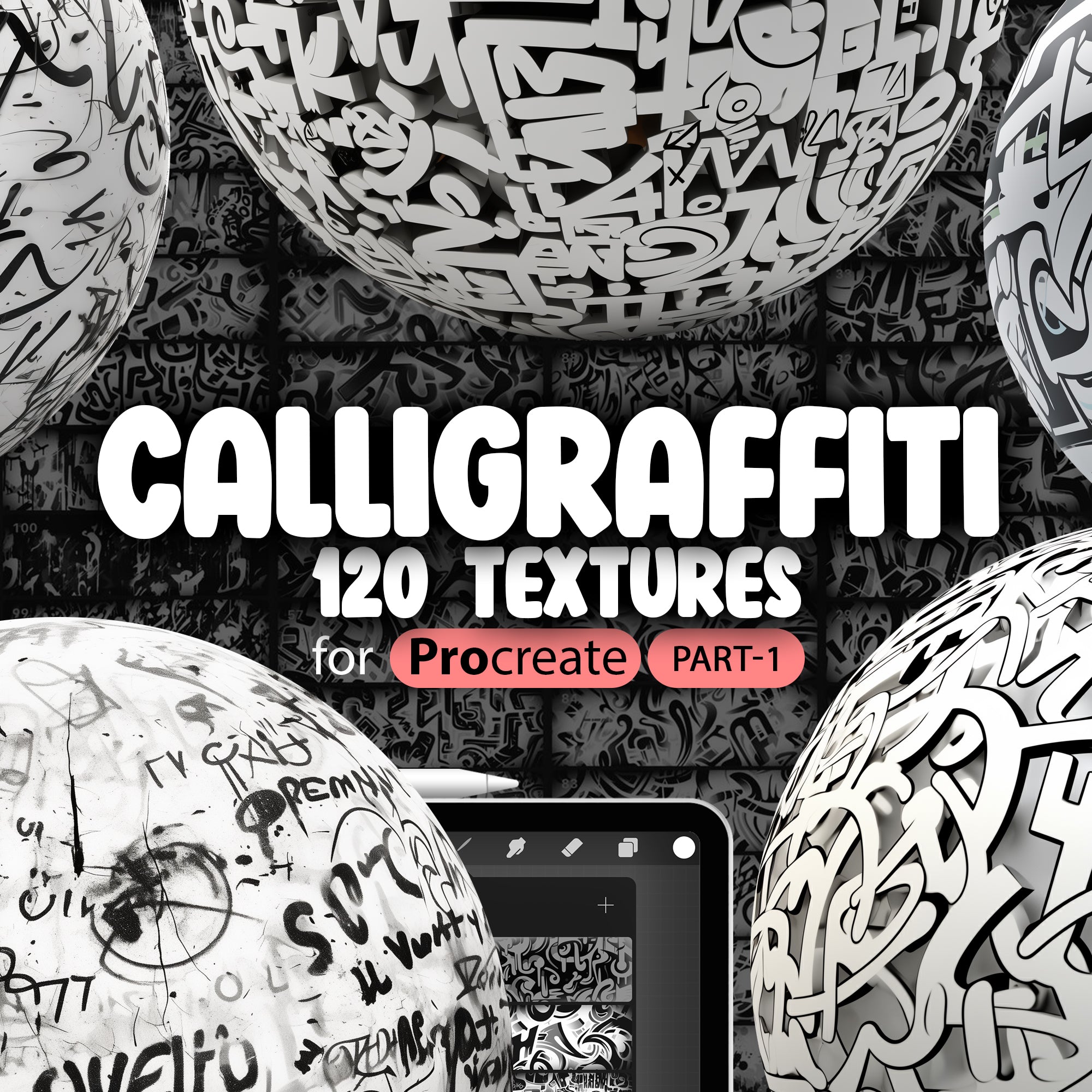 120 Procreate Calligraffiti Textures (Part-1), Procreate Graffiti Brushes, Procreate Lettering Brush, Procreate Spray Texture Brushes