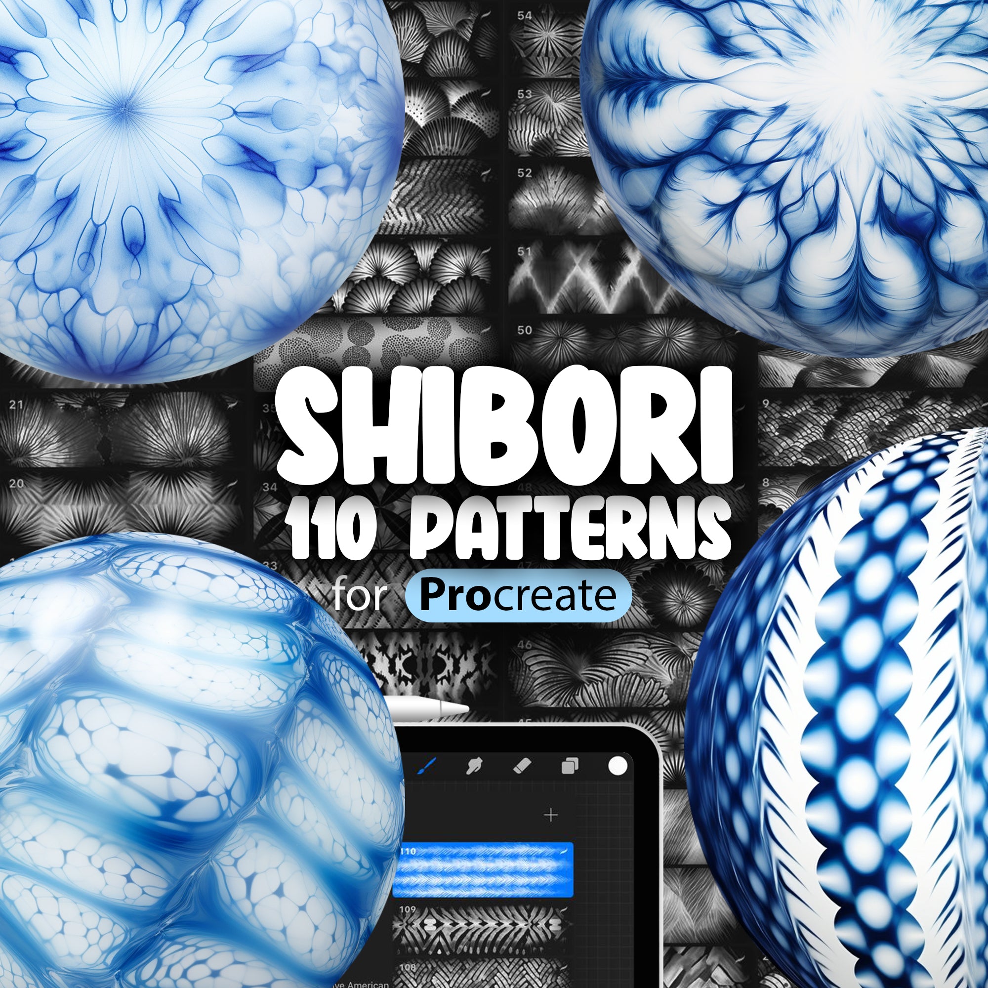 110 Procreate Shibori Pattern Brushes
