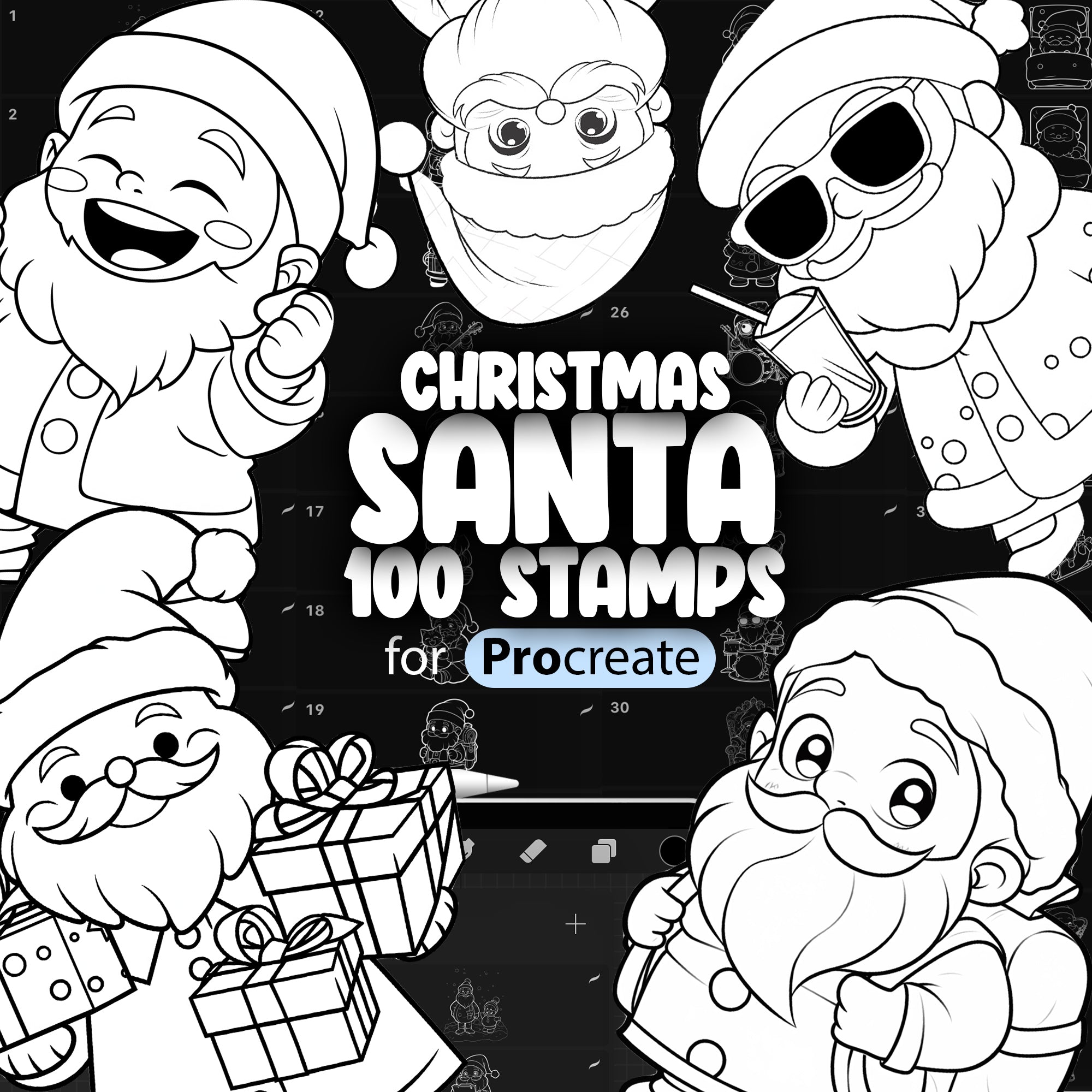 100 Procreate Santa Claus Stamps Brushes