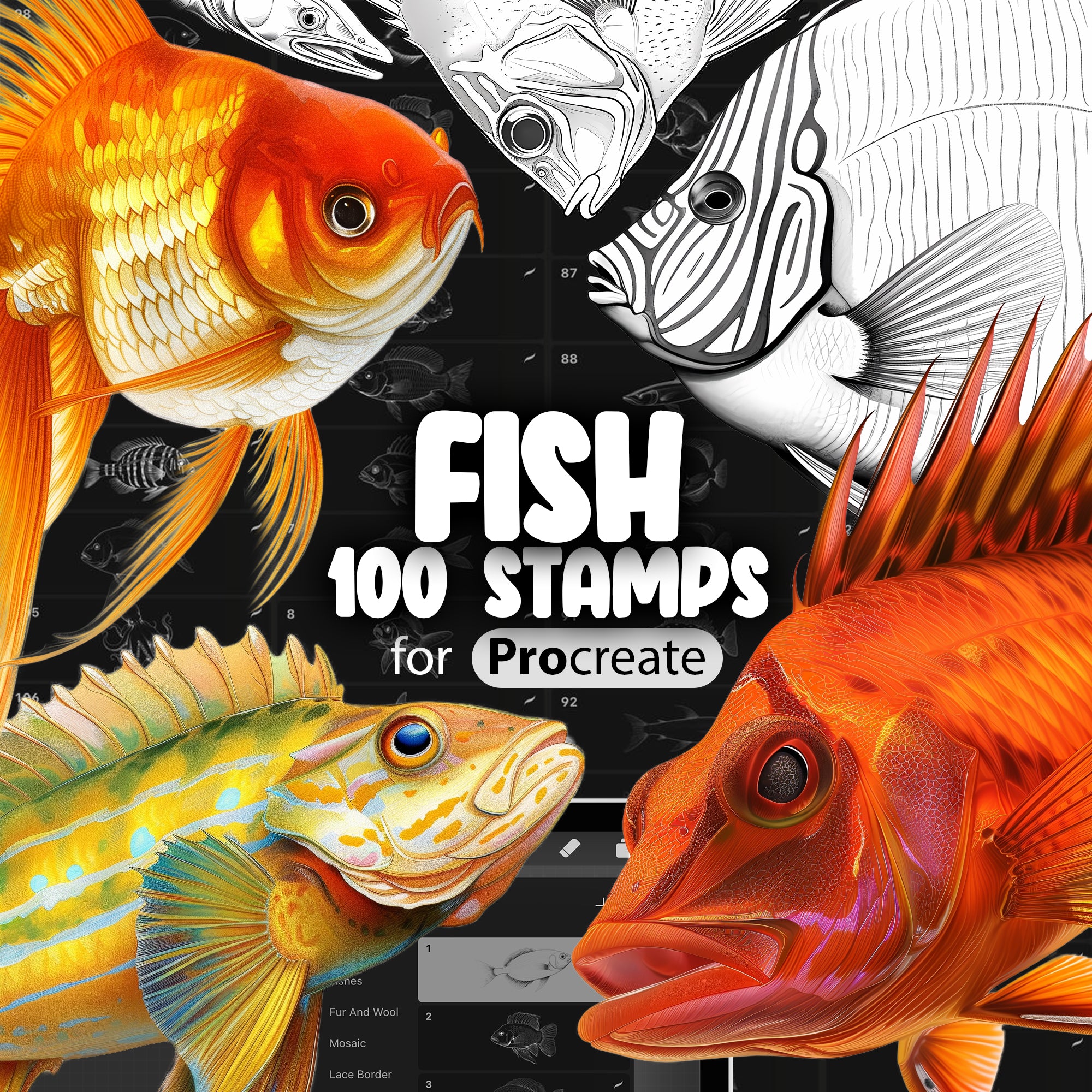 100 Procreate Fish Stamp Brushes