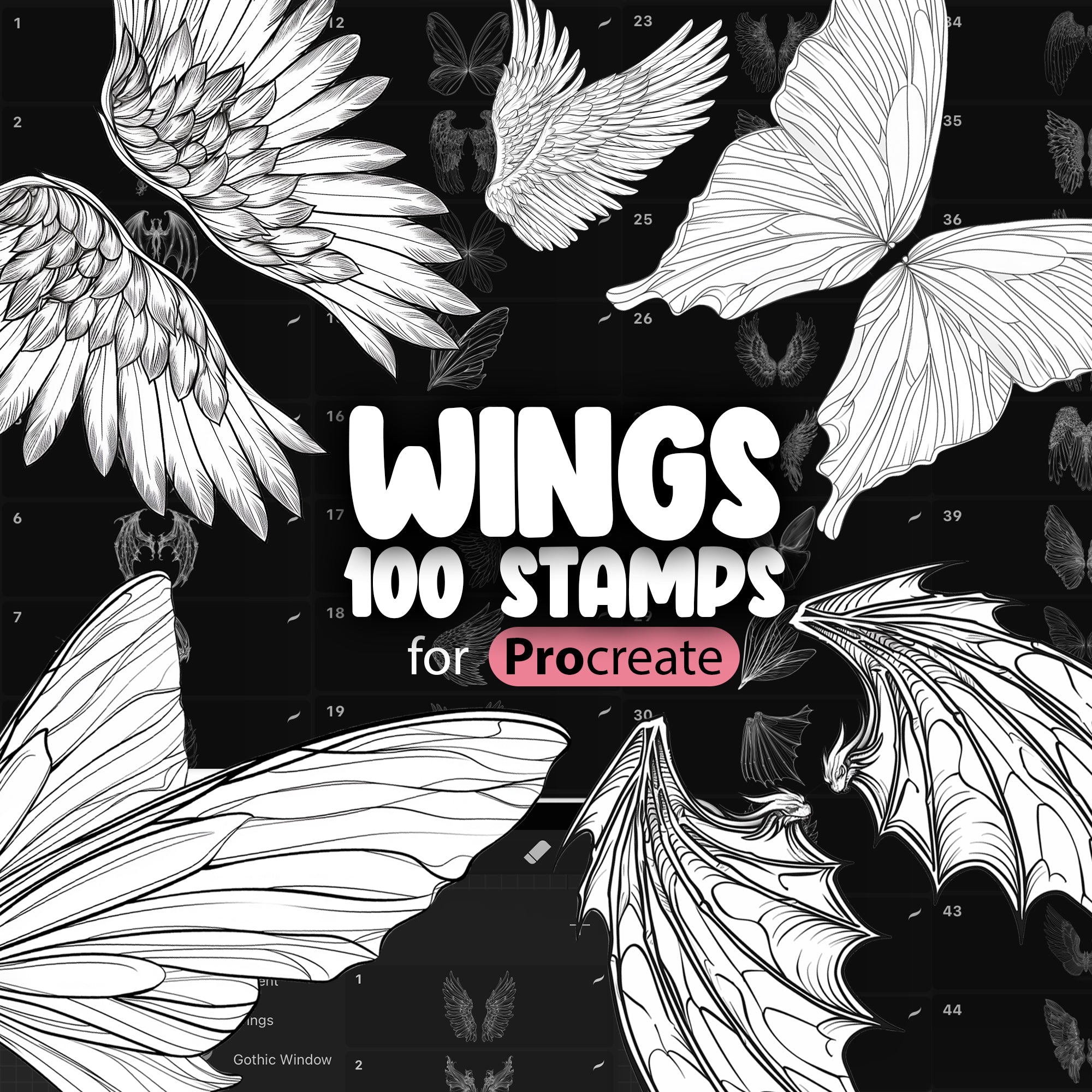 100 Procreate Angel Wings Stamp Brushes, Procreate Dragon Wings Stamp Brushes, Procreate Bird Wings Brush, Procreate Butterfly Wings