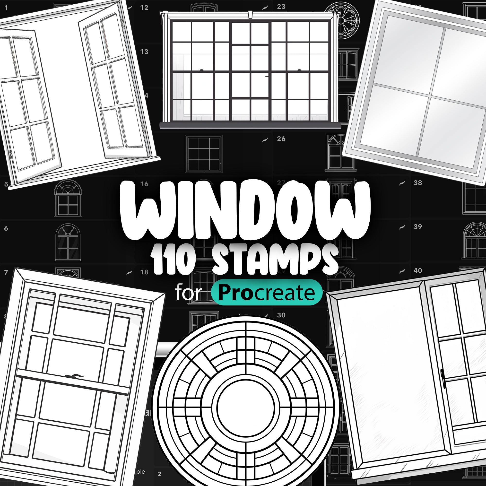 110 Procreate Window Stamps, Procreate Double-Hung Windows Stamps, Procreate Single-Hung Windows Stamps, Procreate Casement Windows Stamp