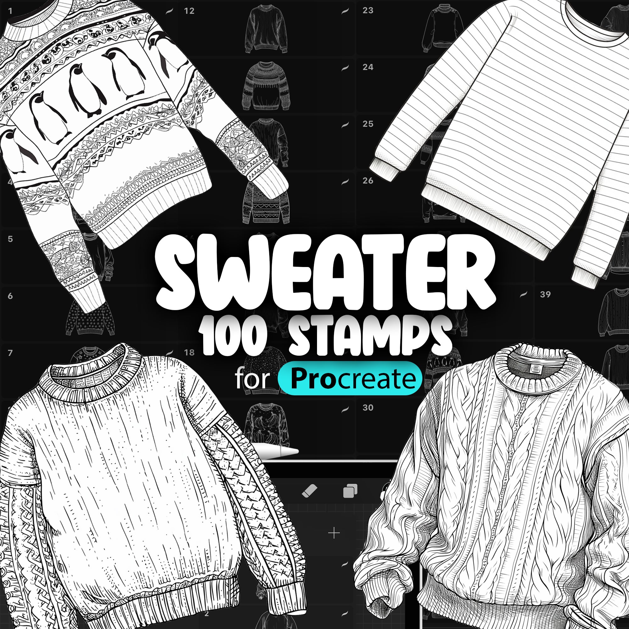 100 Procreate Sweater Stamp Brushes